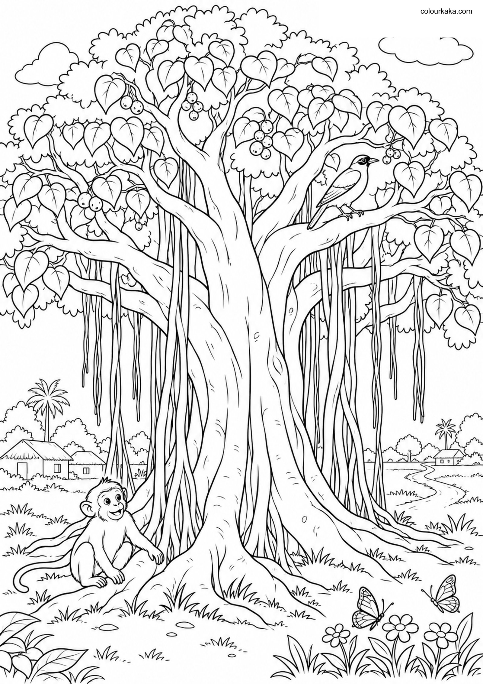 Banyan Tree Colouring Page colouring page preview