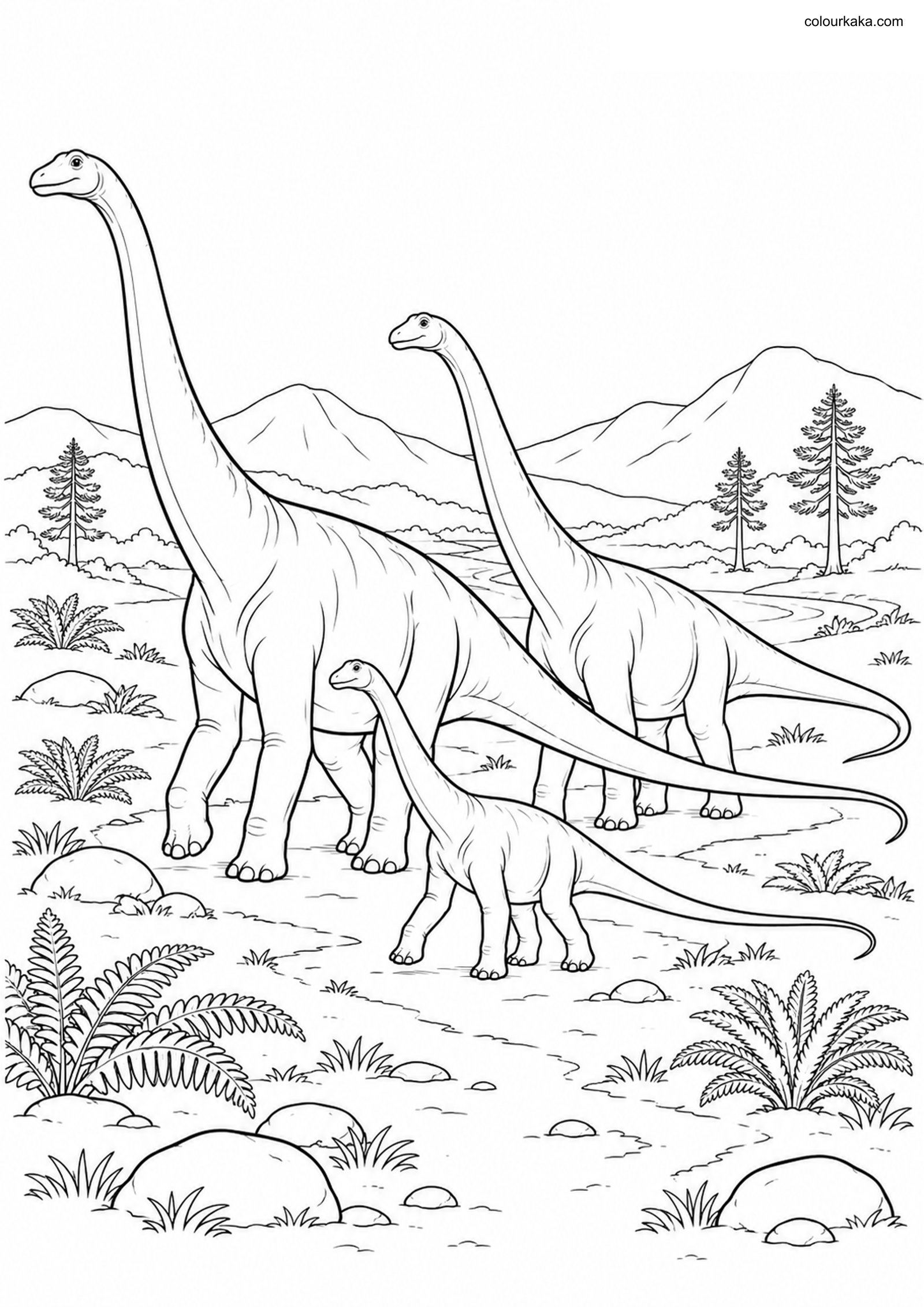 Diplodocus Family Colouring colouring page preview