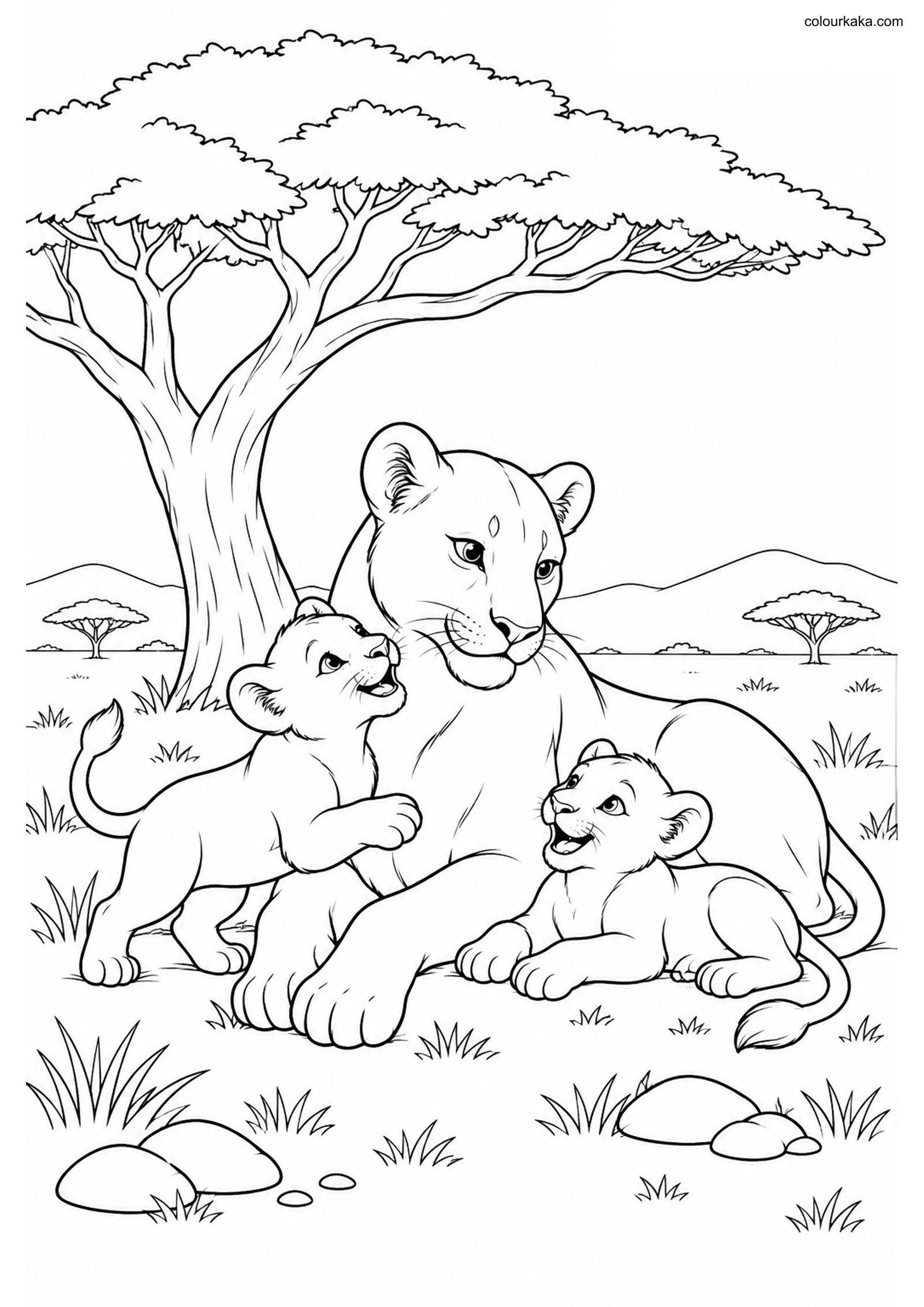 Lioness Cubs Colouring colouring page preview