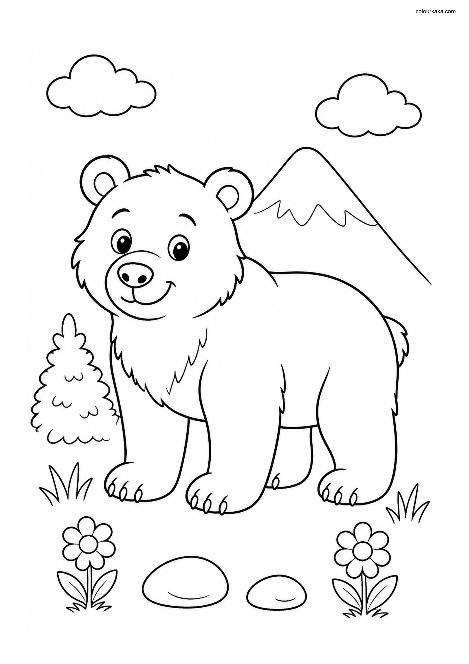 Cute Grizzly Bear colouring page preview