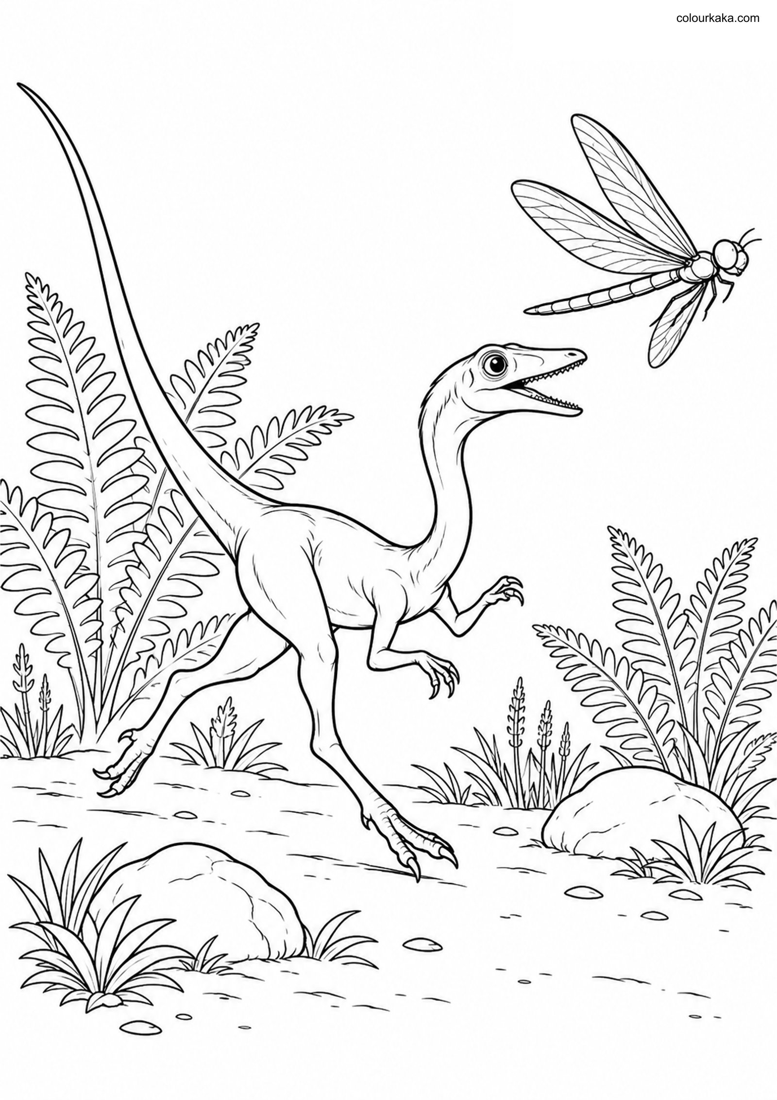 Compsognathus Chase Colouring colouring page preview