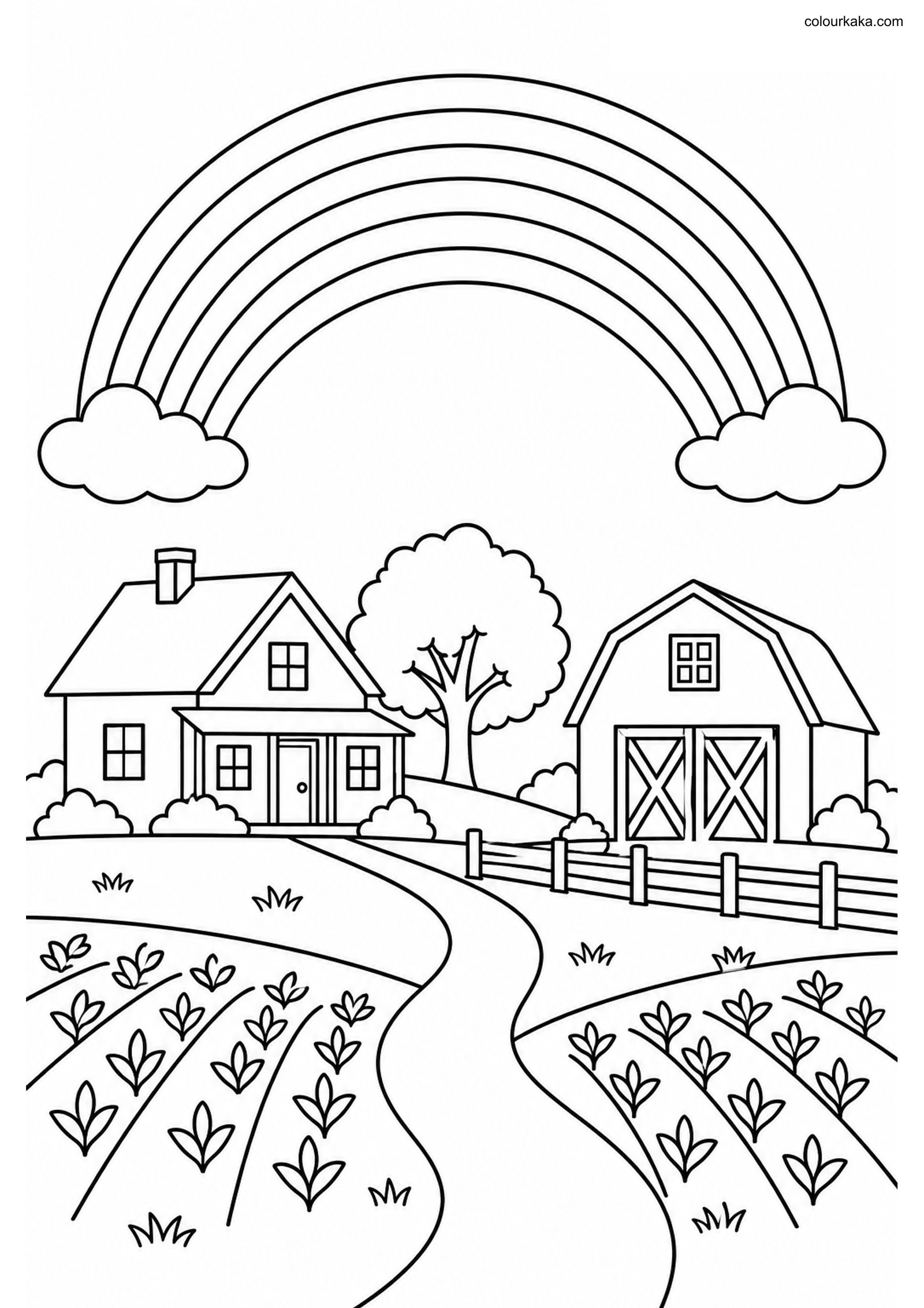 Rainbow Farm Colouring Page colouring page preview