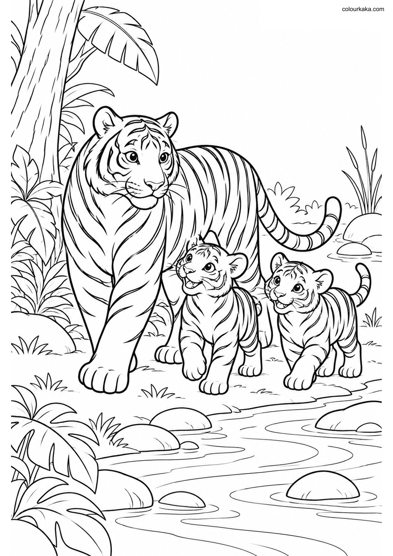 Tiger Family Colouring colouring page preview