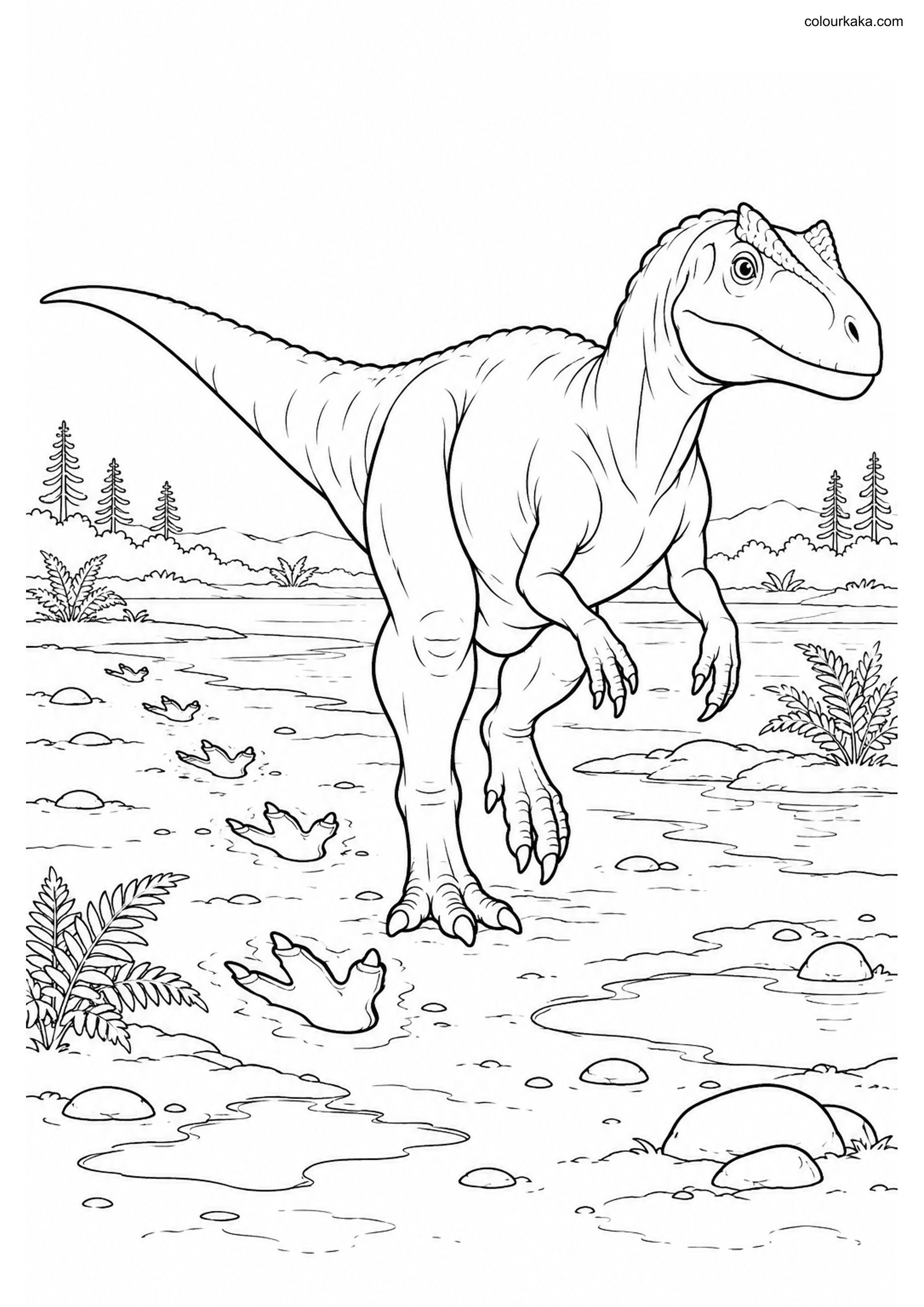 Allosaurus Footprints Colouring colouring page preview