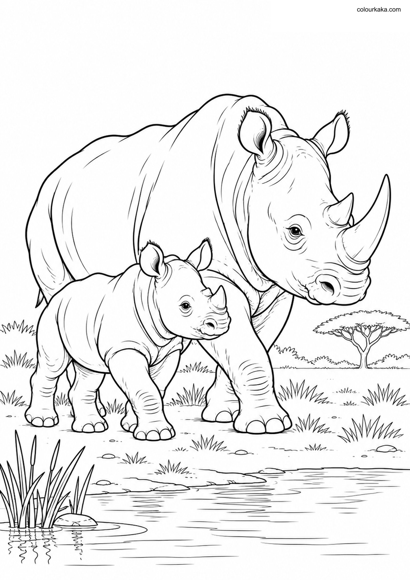 Rhino Calf Colouring colouring page preview