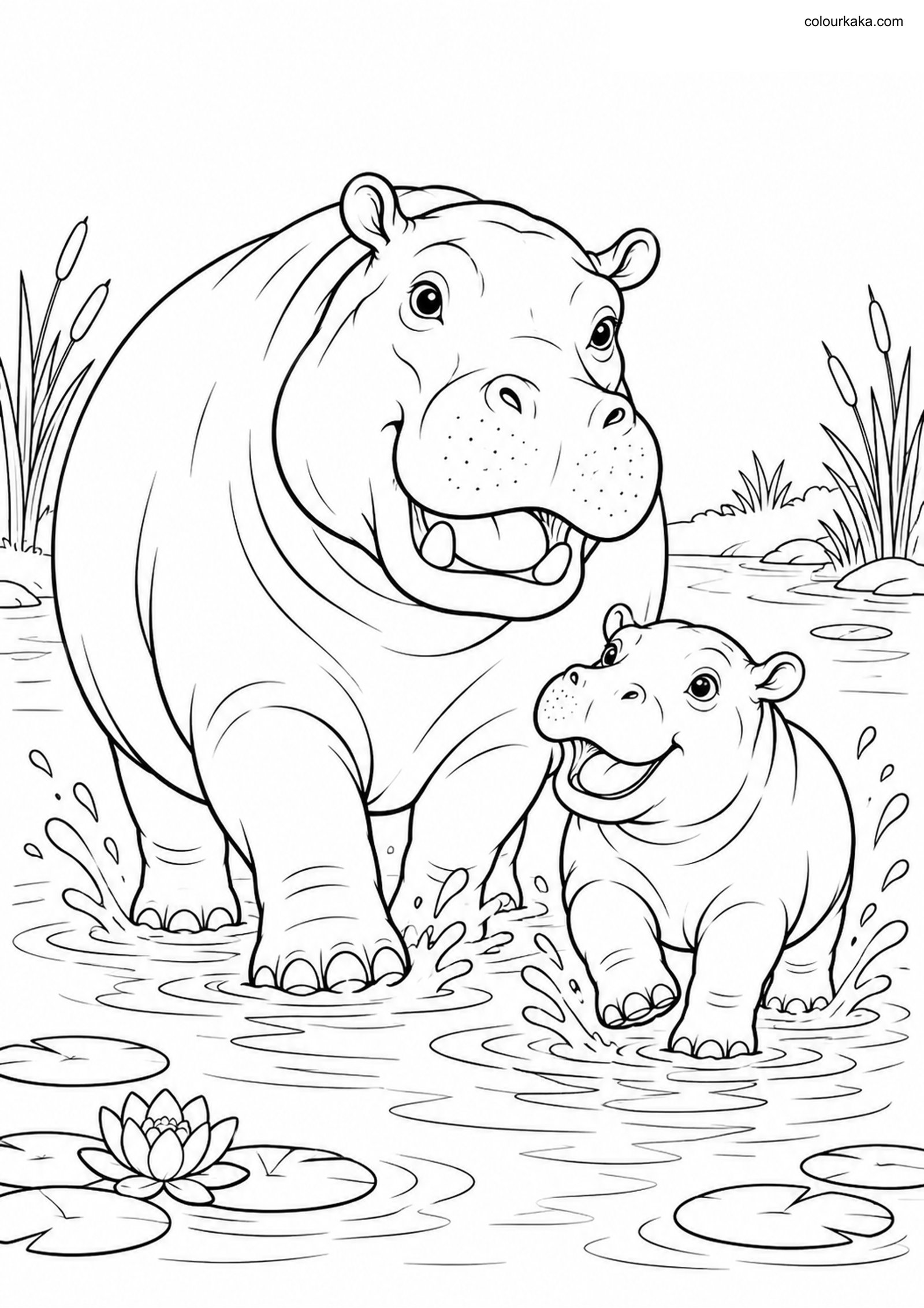 Hippo Calf Colouring colouring page preview