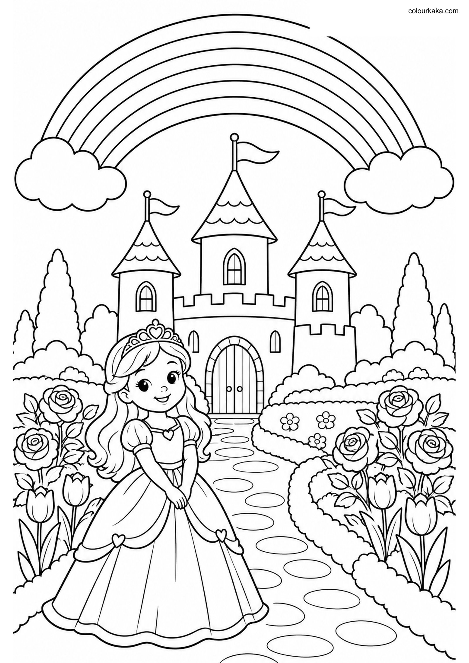 Rainbow Castle Colouring Page colouring page preview