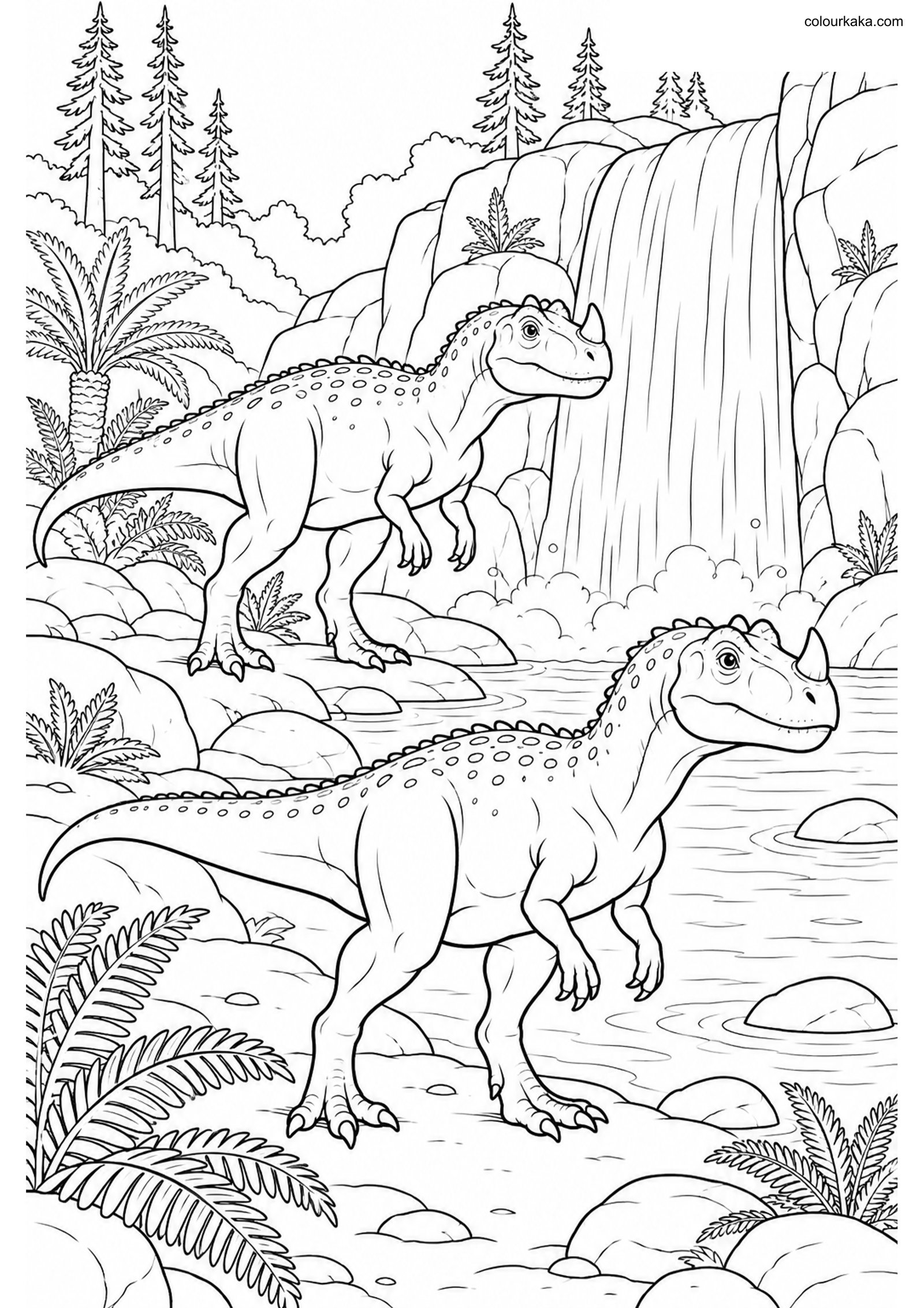 Ceratosaurus Waterfall Colouring colouring page preview