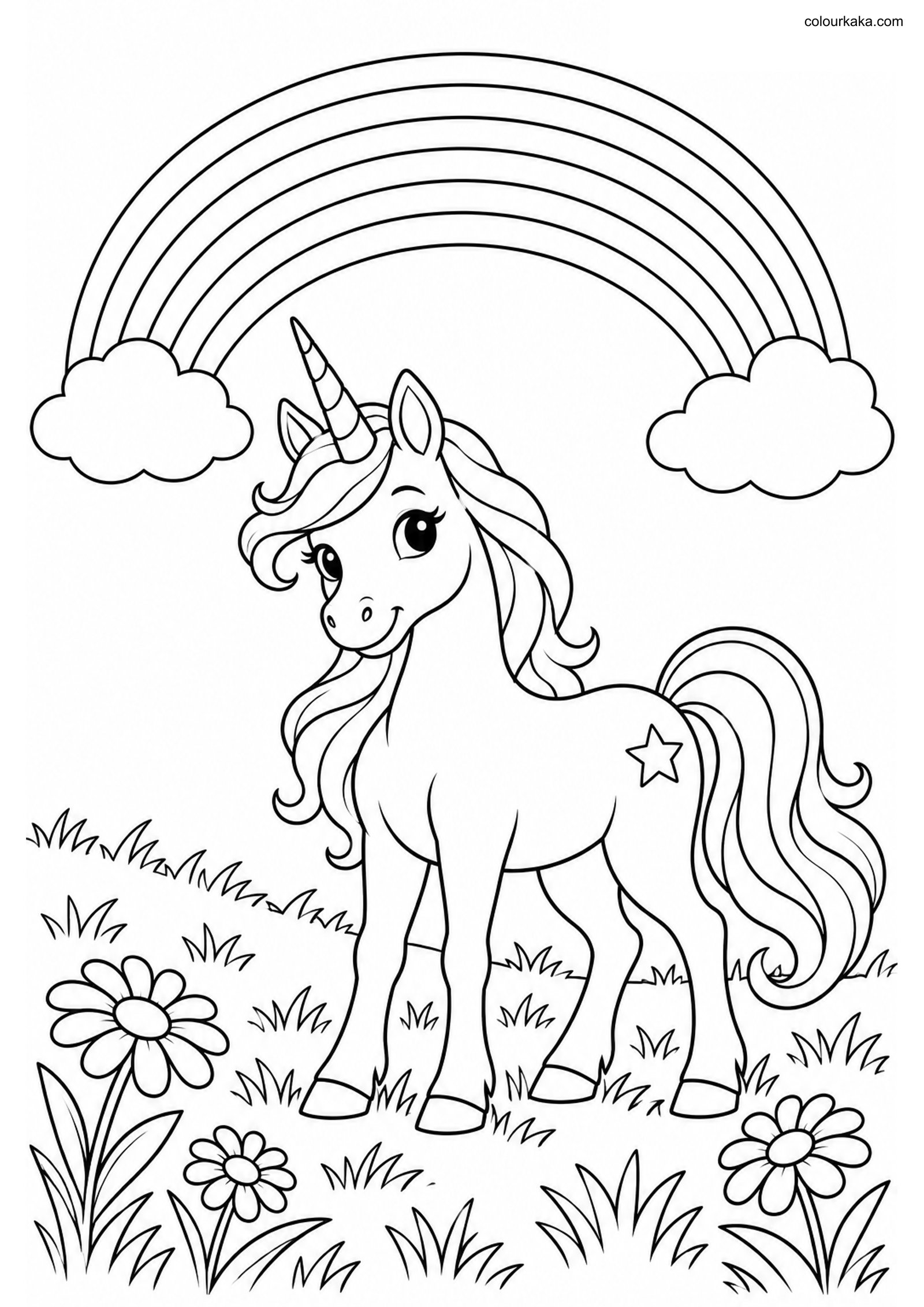Unicorn Rainbow Colouring Page colouring page preview