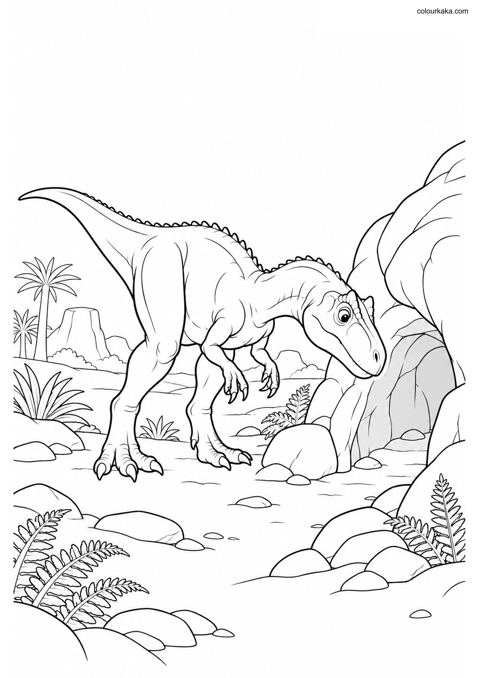 Young Allosaurus Cave Colouring colouring page preview