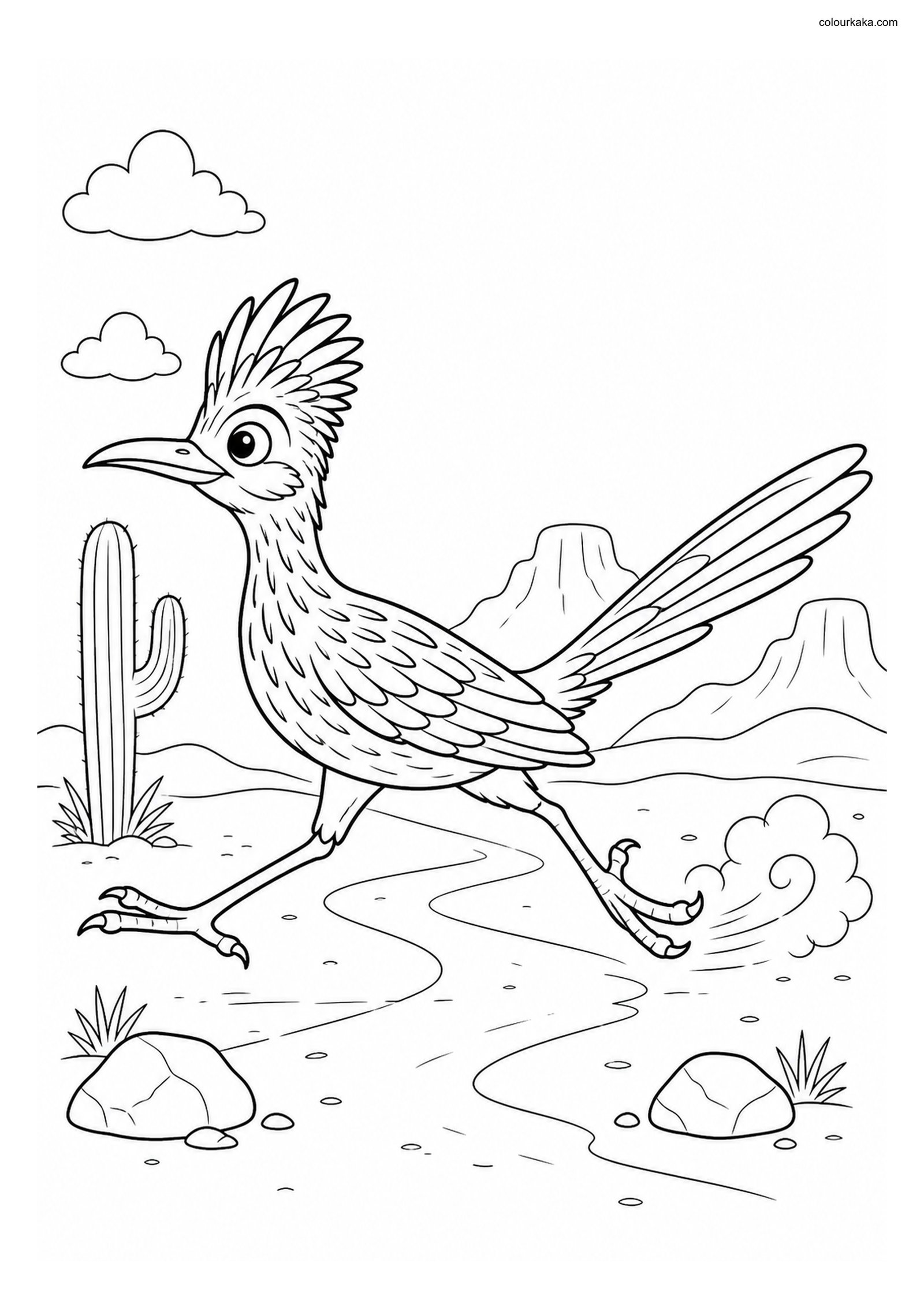 Roadrunner Desert Bird Colouring Poster colouring page preview