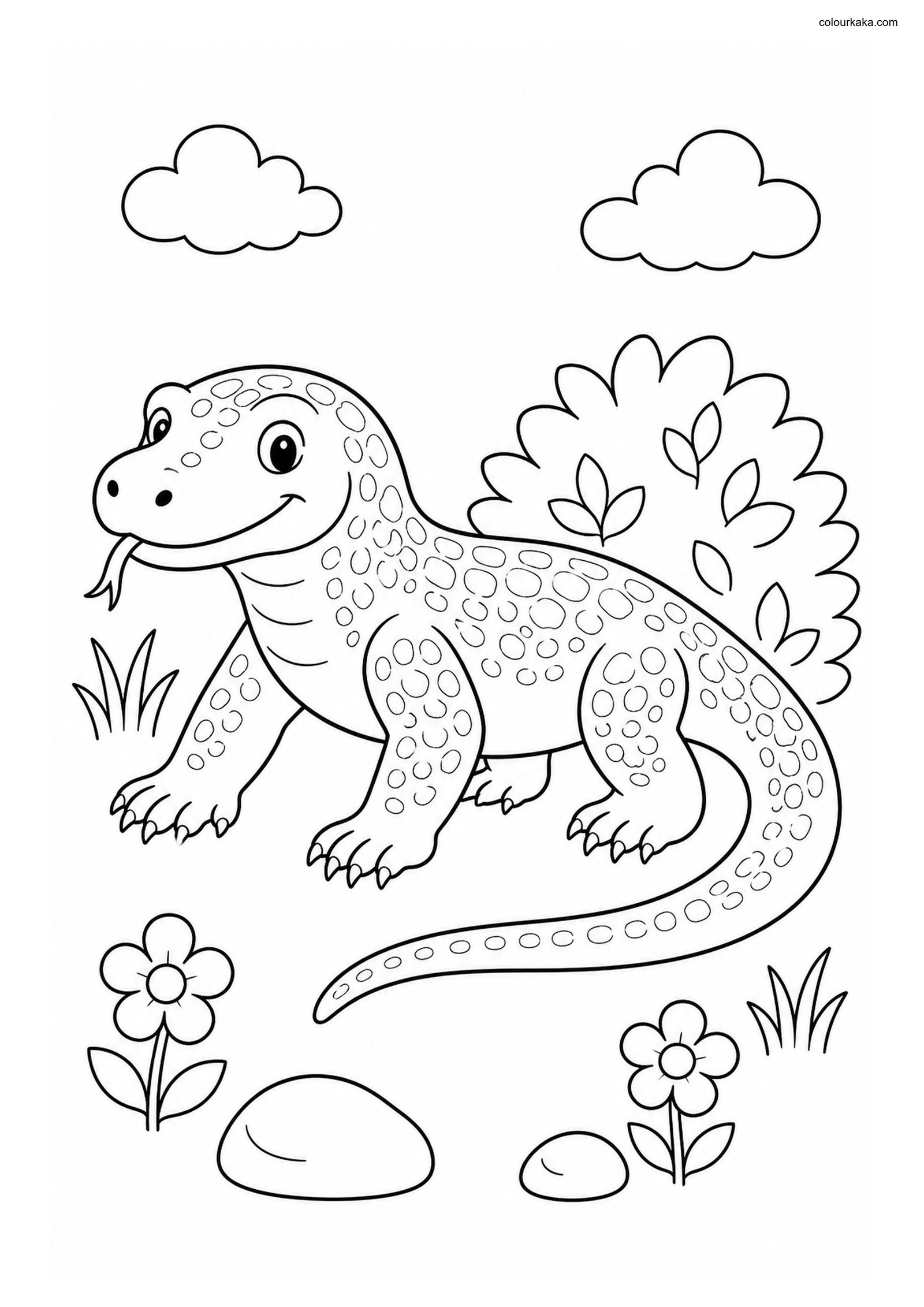 Cute Komodo Dragon colouring page preview