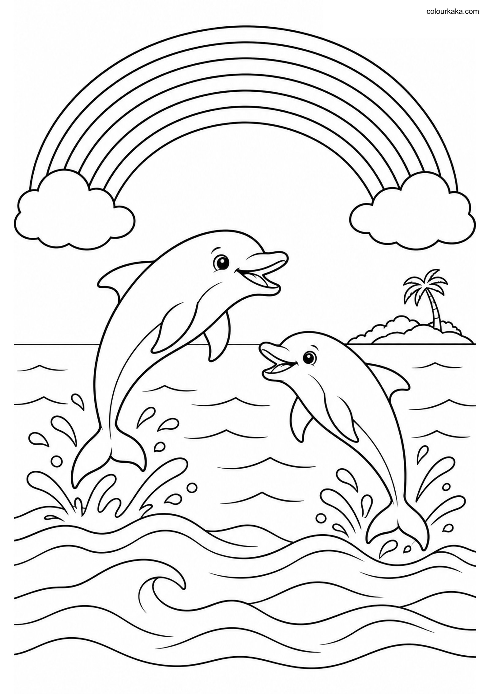 Dolphin Rainbow Colouring Page colouring page preview