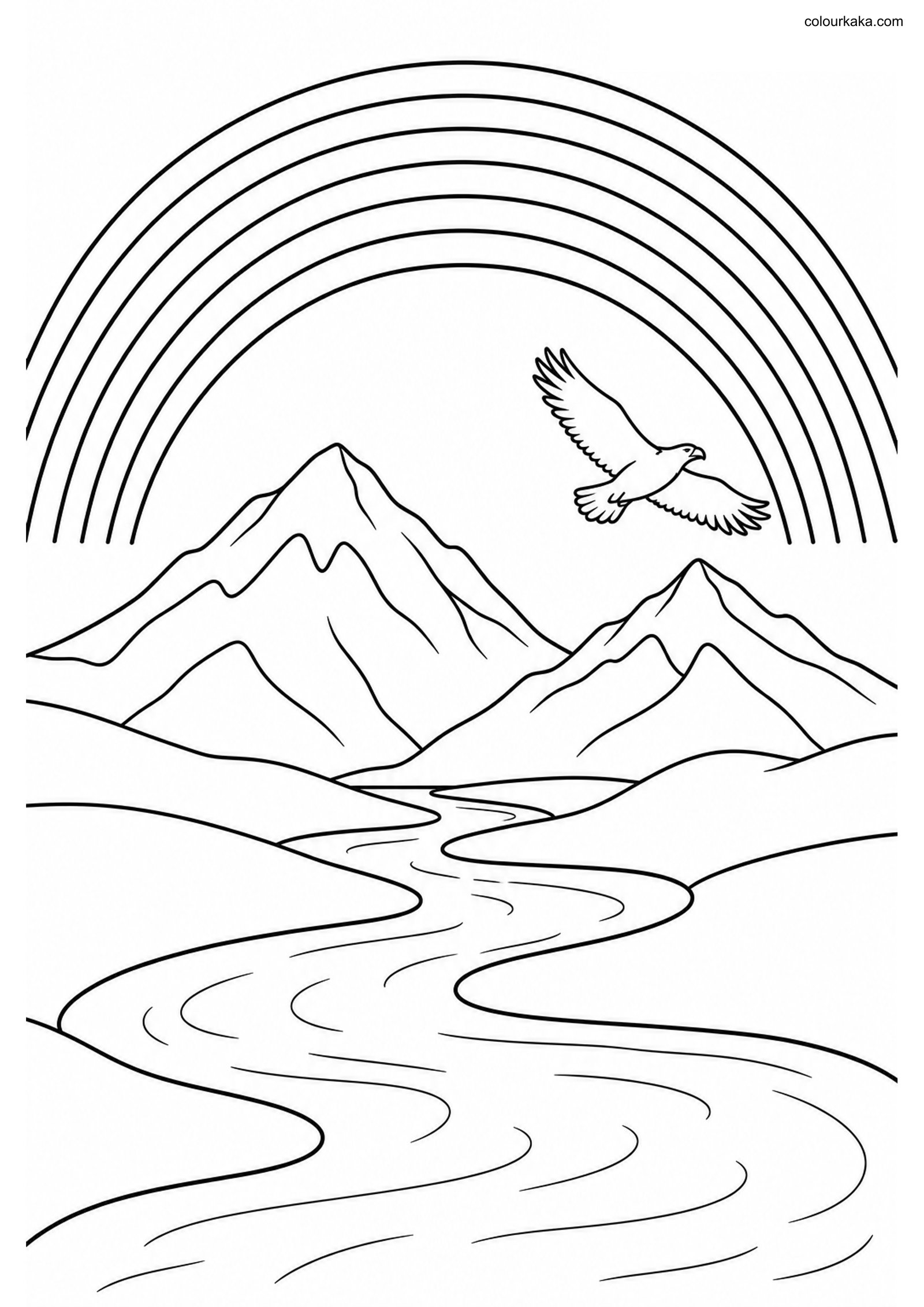 Rainbow Mountain River Colouring colouring page preview