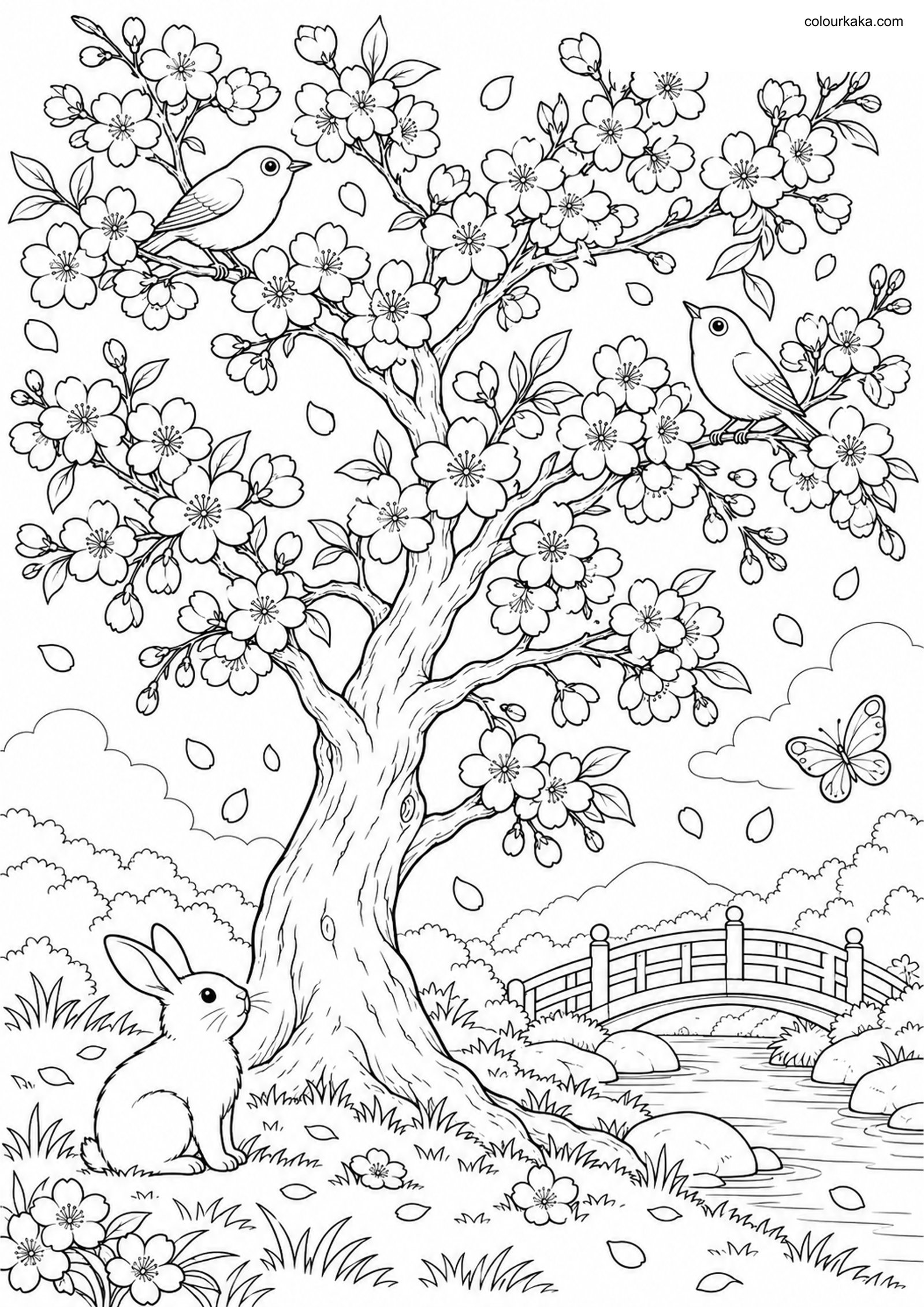 Cherry Blossom Tree Colouring colouring page preview