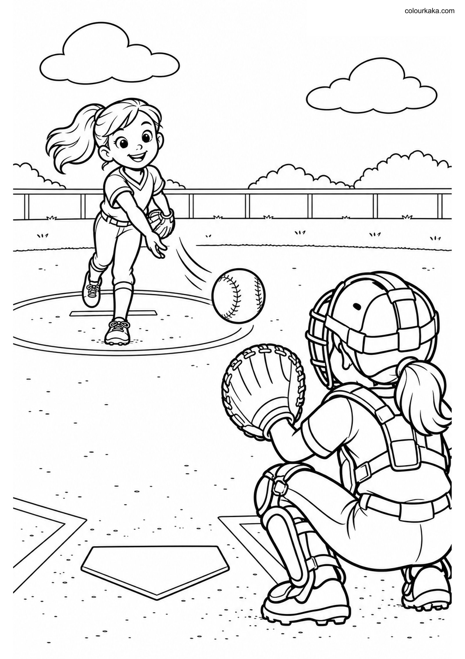 Softball Colouring Page colouring page preview