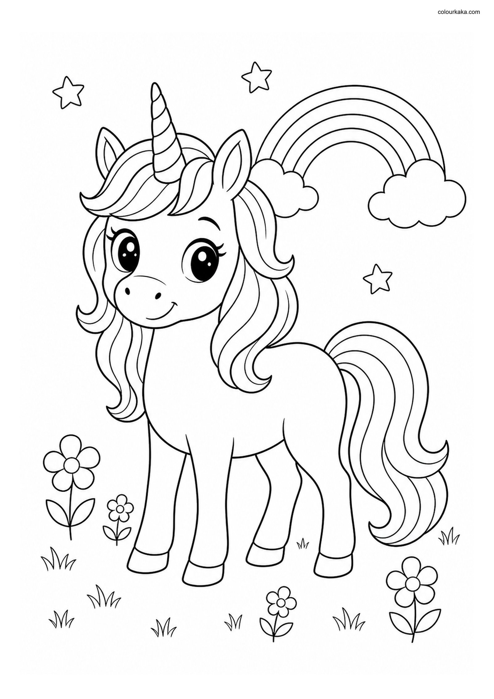 Unicorn Rainbow Colouring Fun colouring page preview