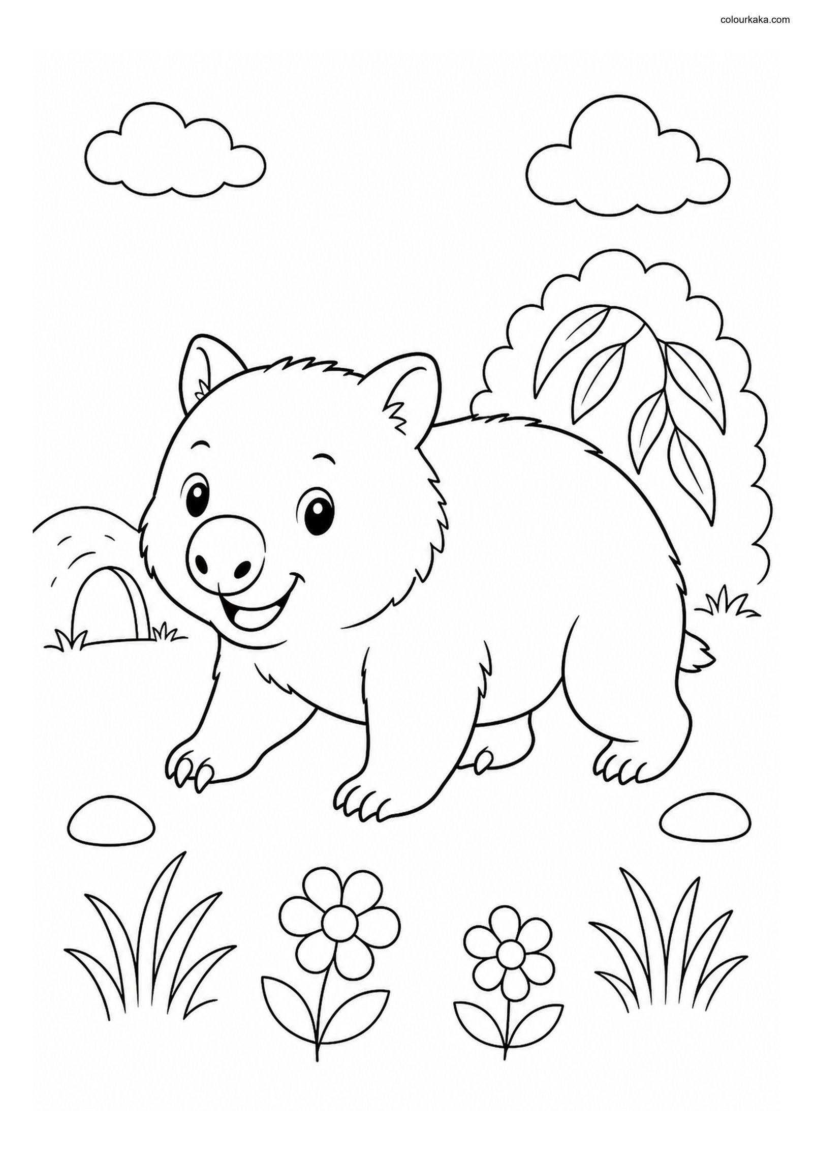 Cute Wombat colouring page preview