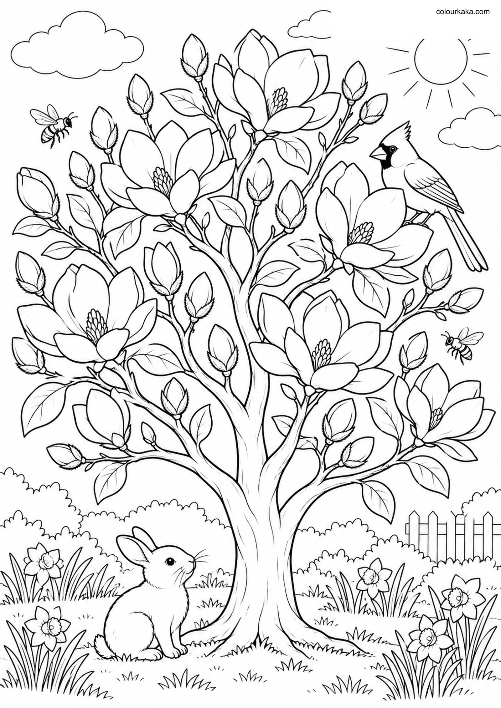 Magnolia Tree Colouring Page colouring page preview