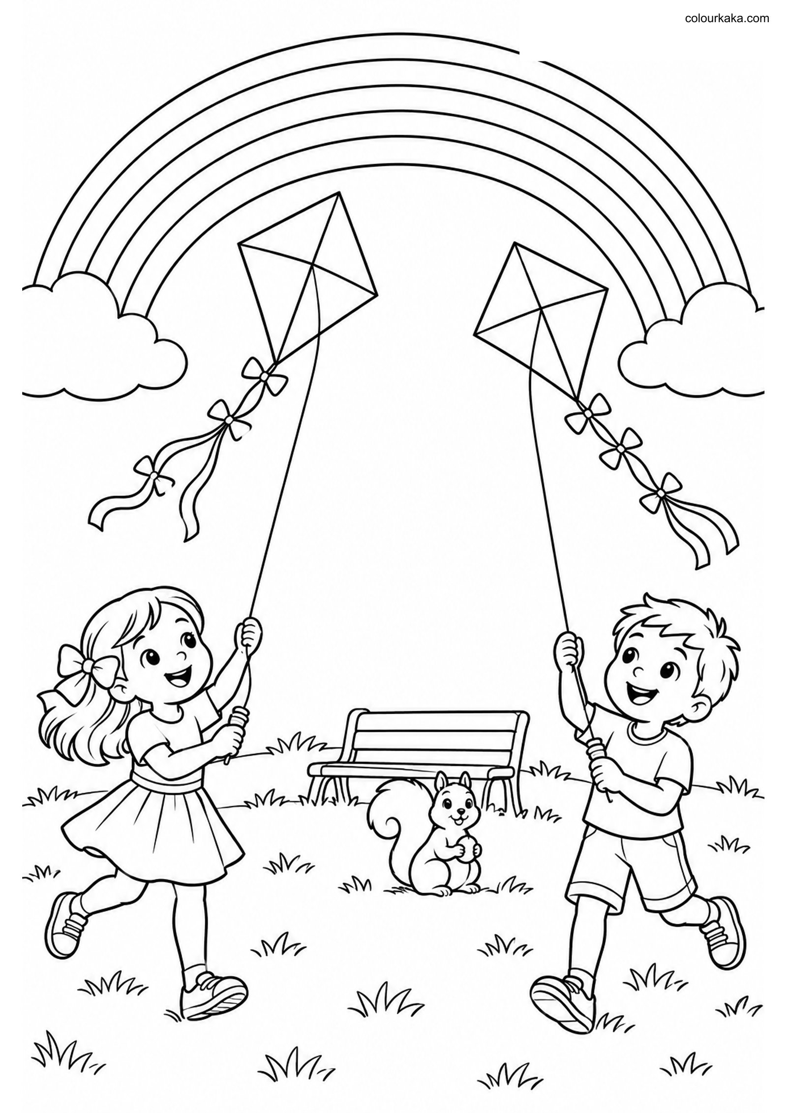 Rainbow Kite Park Colouring colouring page preview