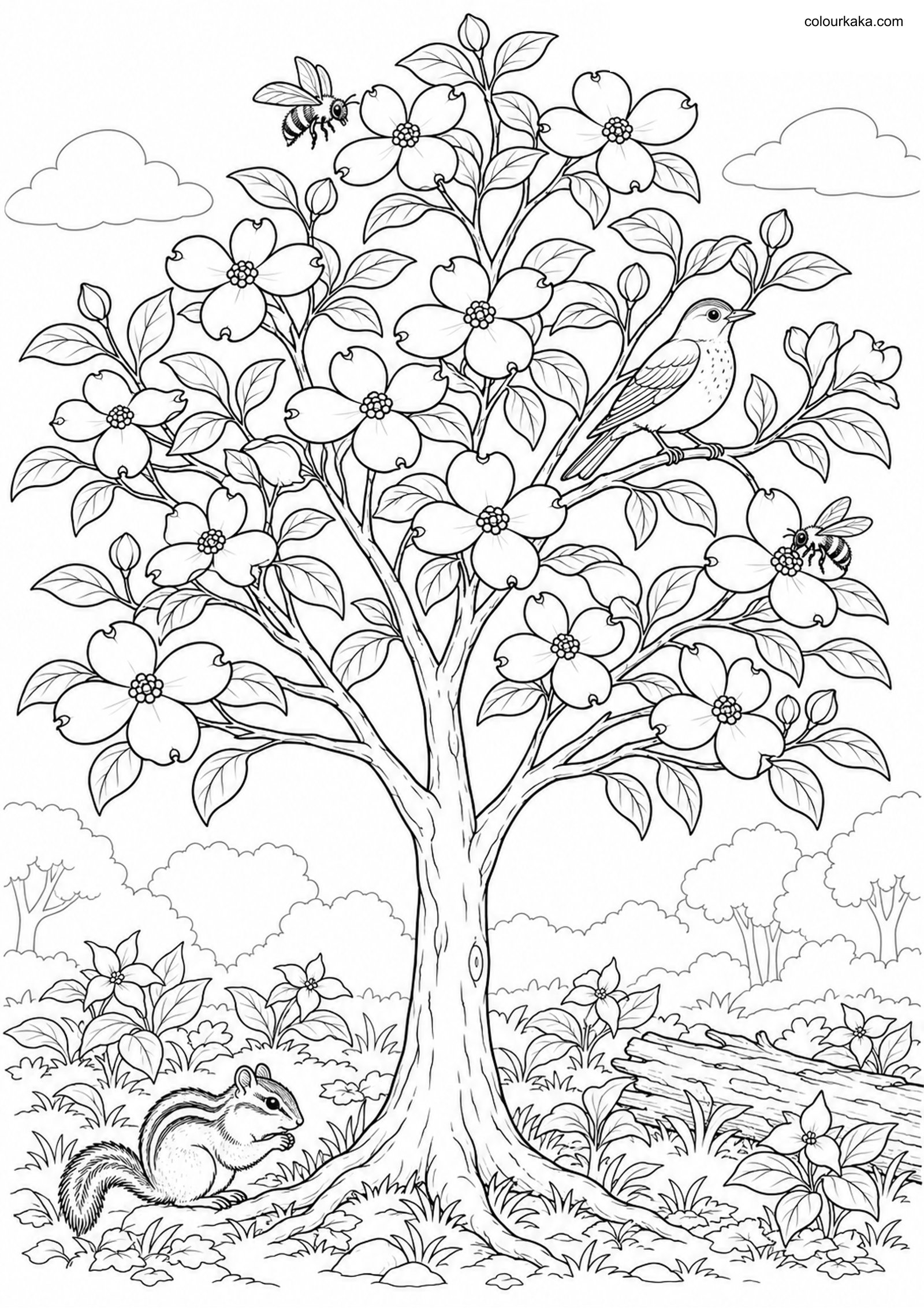 Dogwood Tree Colouring Page colouring page preview