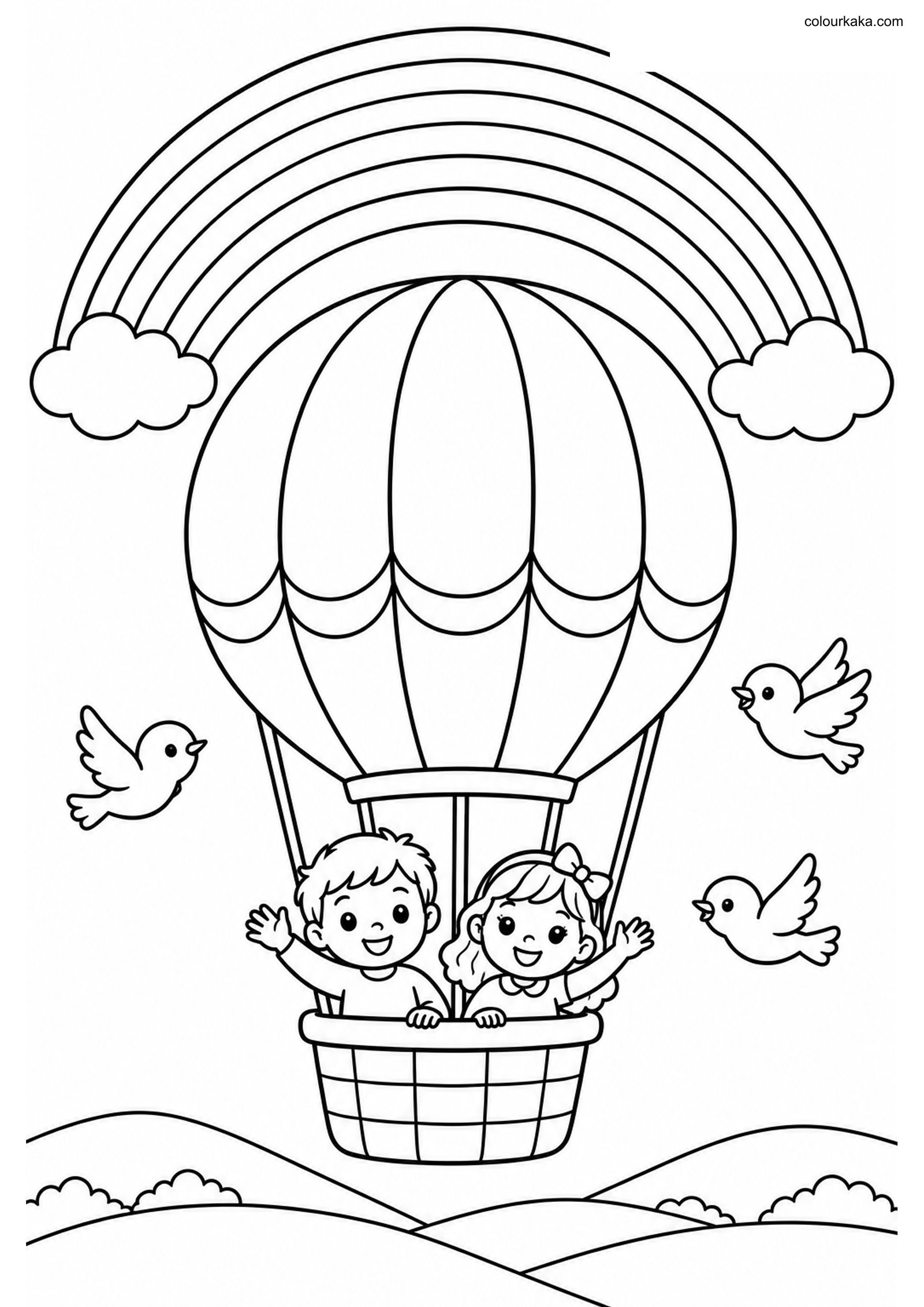 Rainbow Balloon Ride Colouring colouring page preview