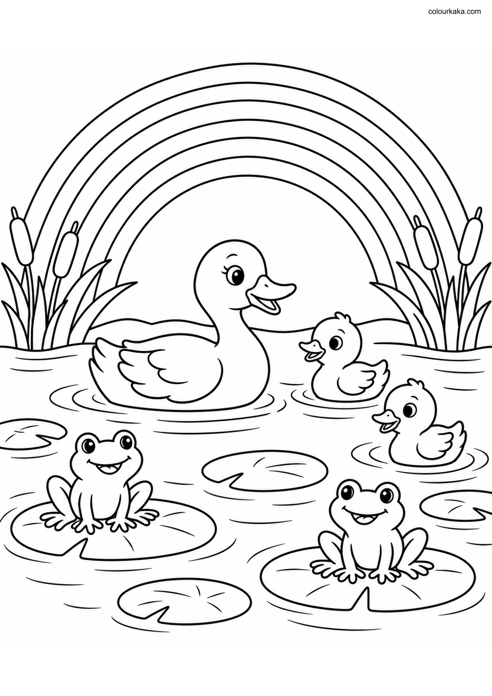 Rainbow Duck Pond Colouring colouring page preview