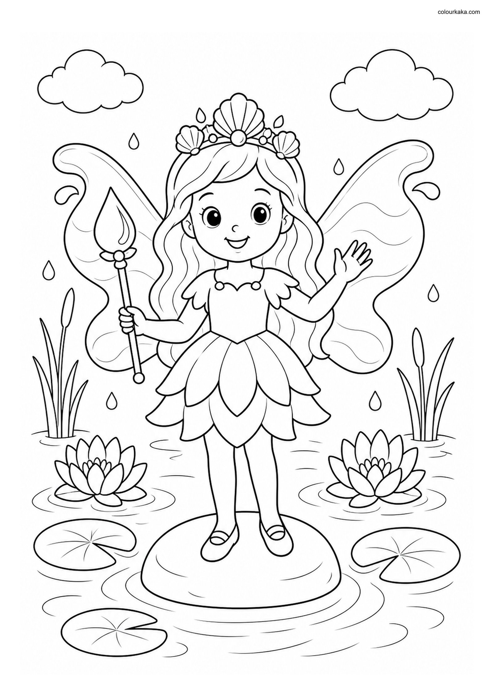 Water Fairy Lagoon Colouring colouring page preview