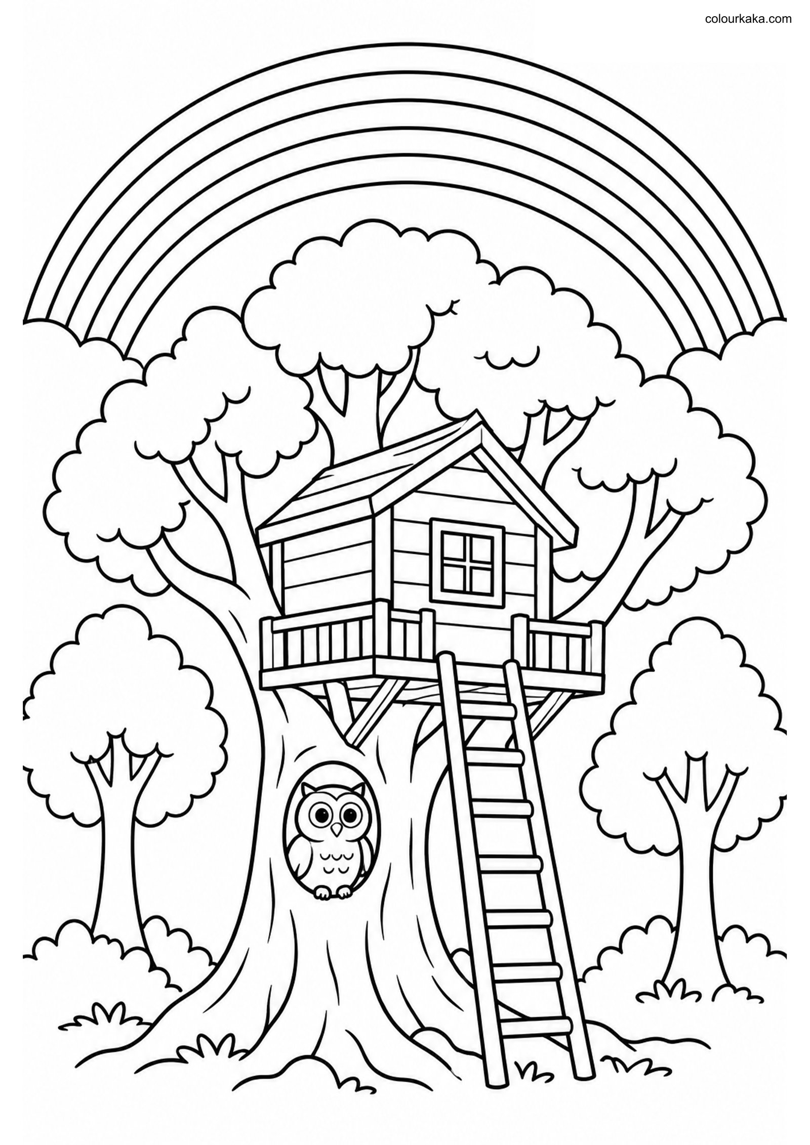 Rainbow Treehouse Colouring colouring page preview