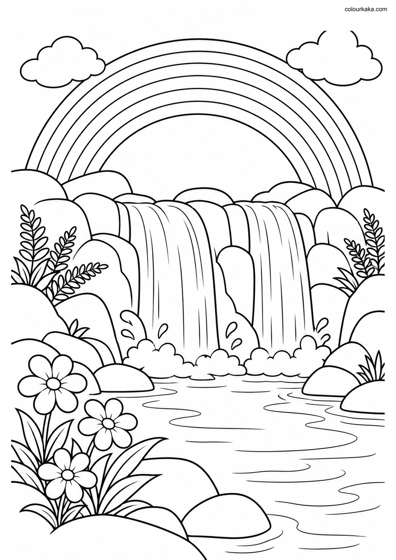 Rainbow Waterfall Colouring colouring page preview