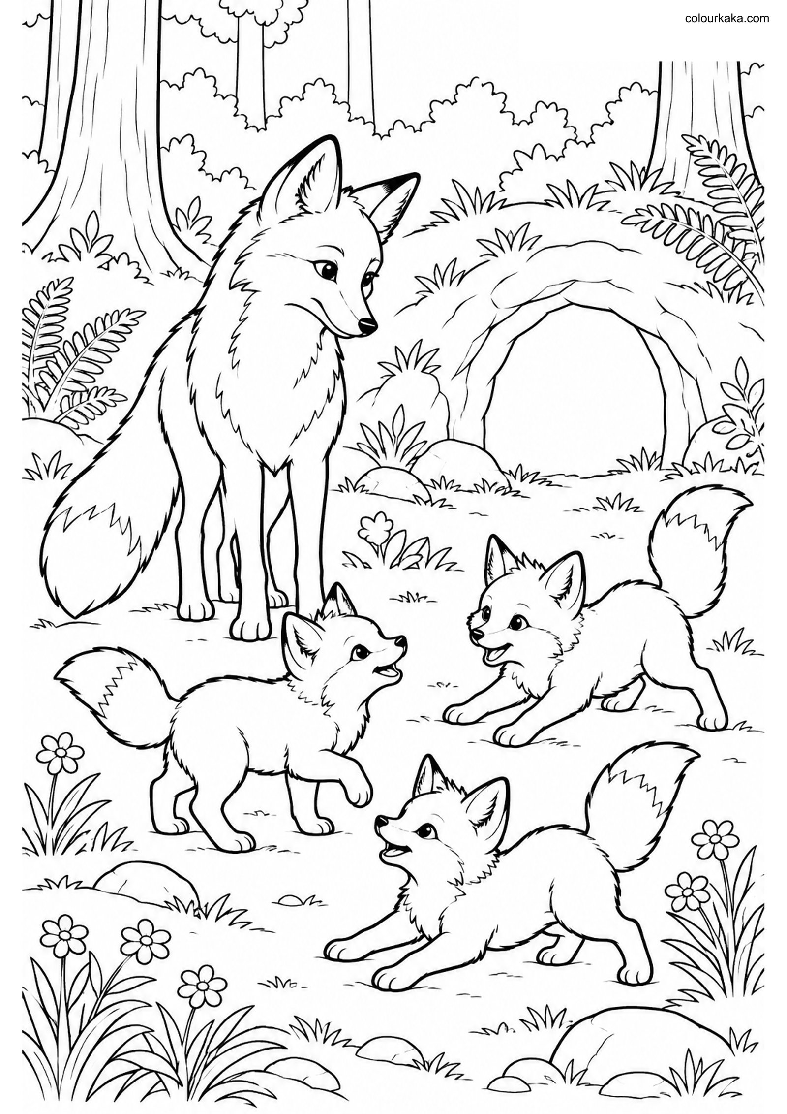 Fox Kits Colouring colouring page preview