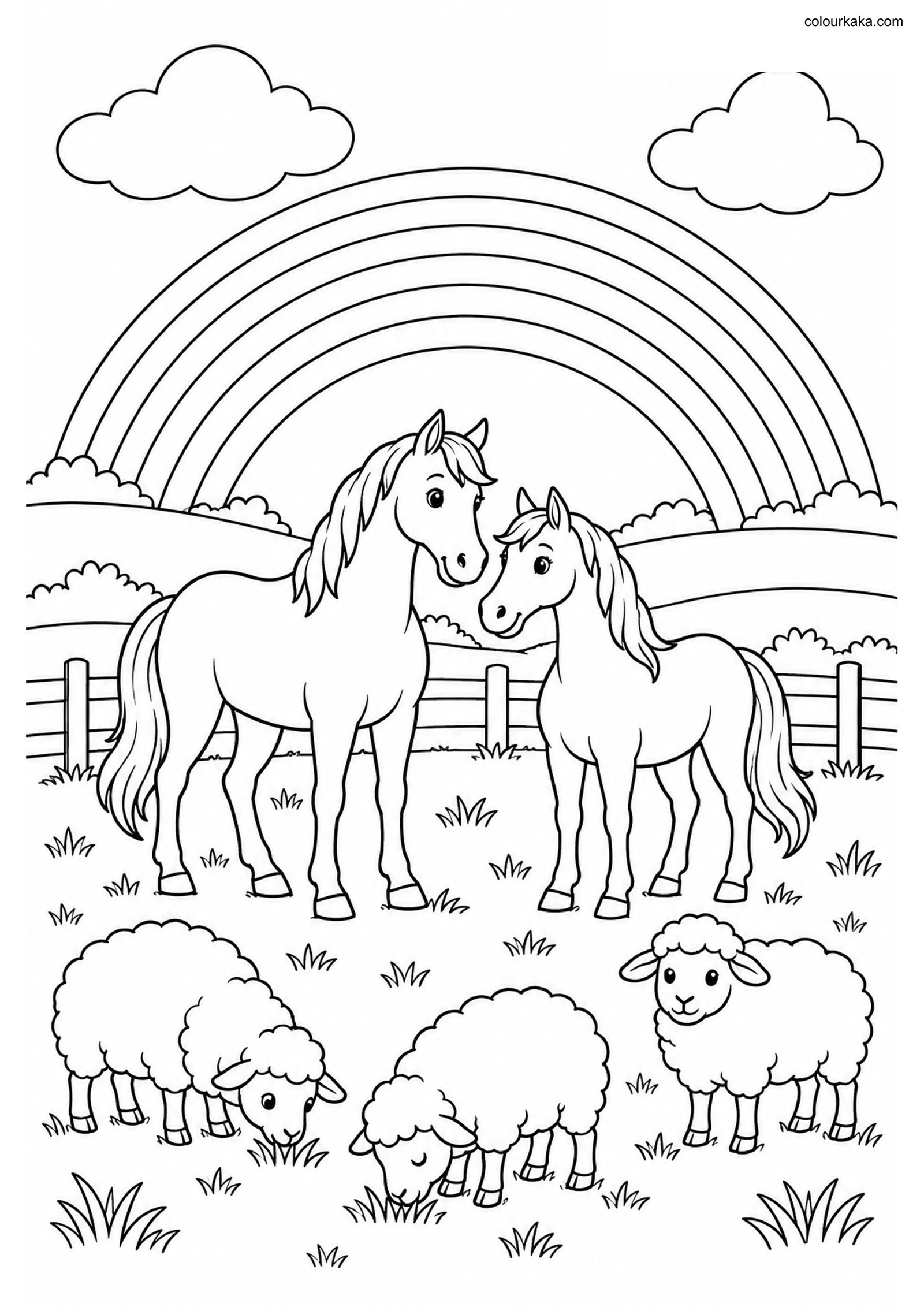 Rainbow Farm Animals Colouring colouring page preview