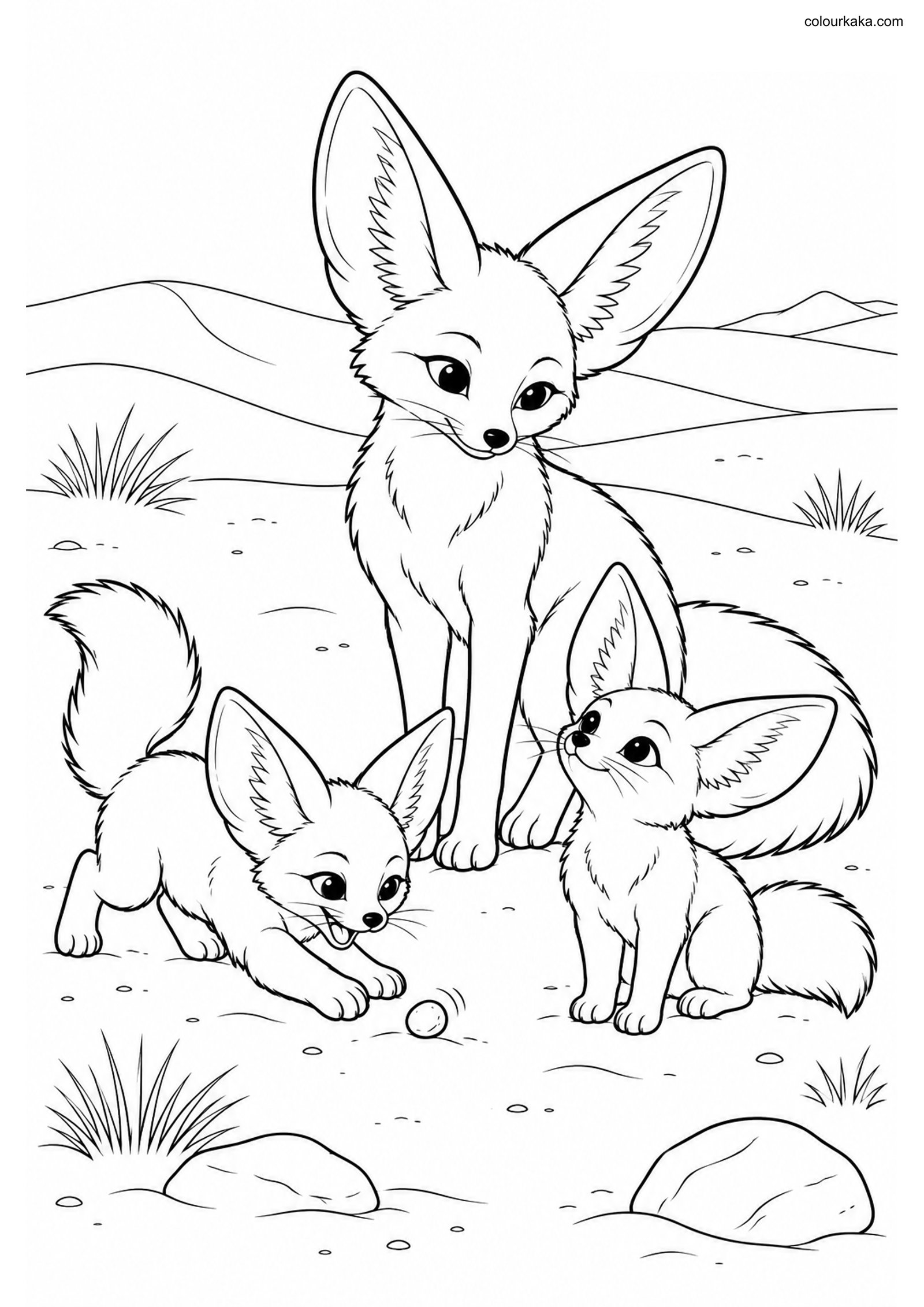 Fennec Fox Kits Colouring colouring page preview