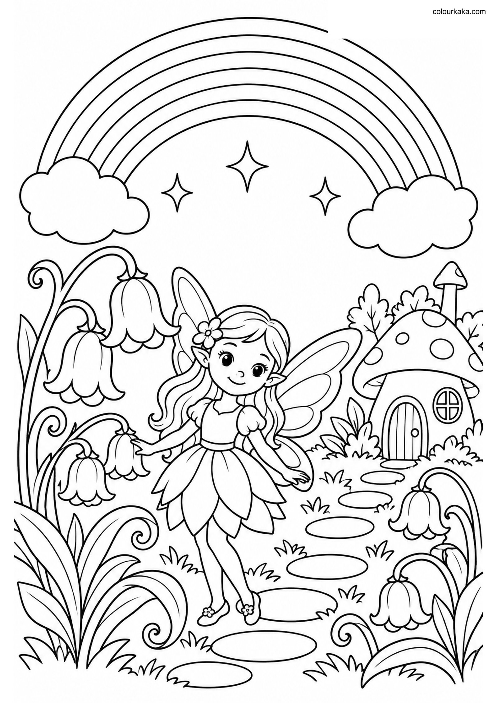 Rainbow Fairy Garden Colouring colouring page preview