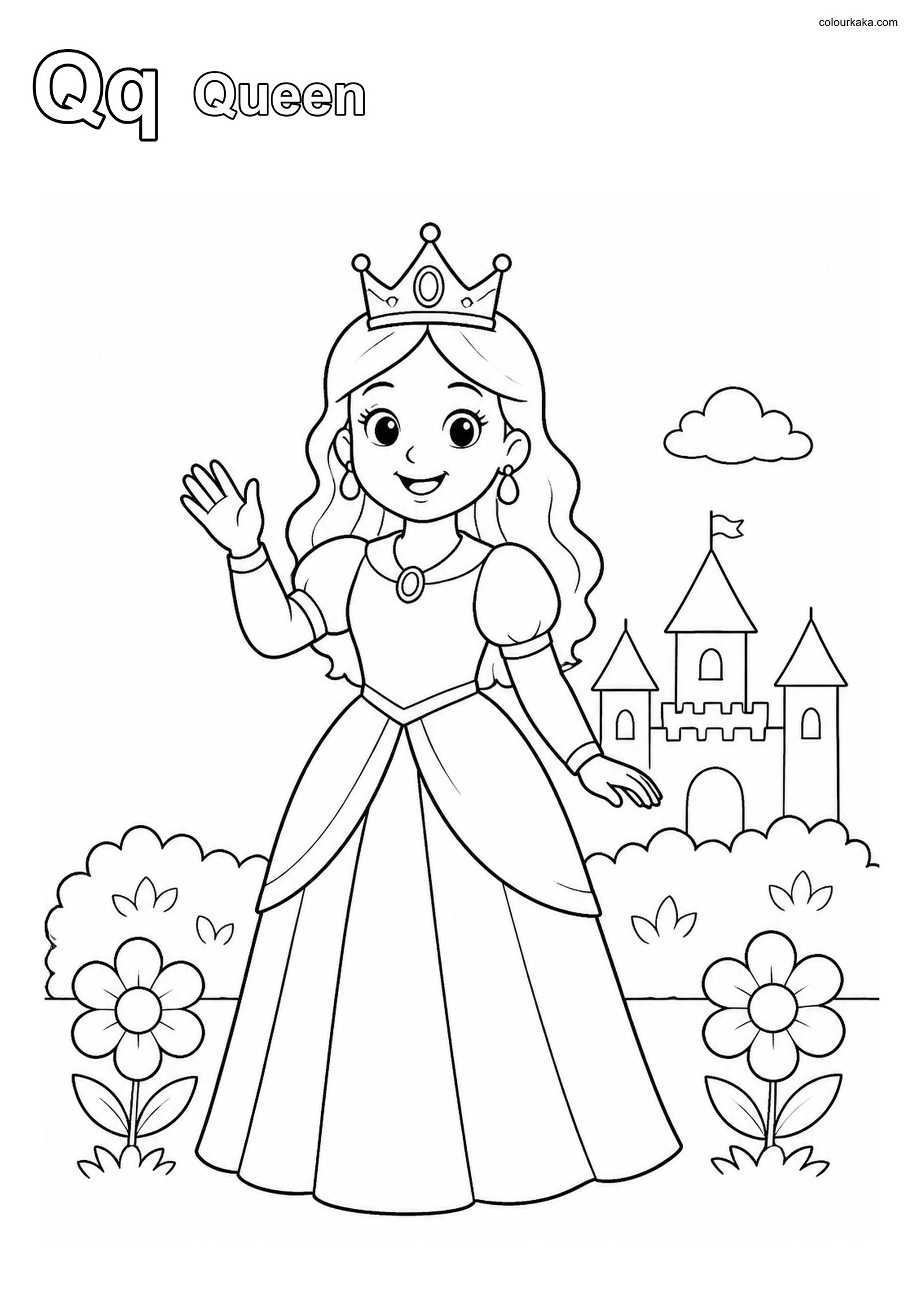 Qq Queen ABC Learning Page colouring page preview