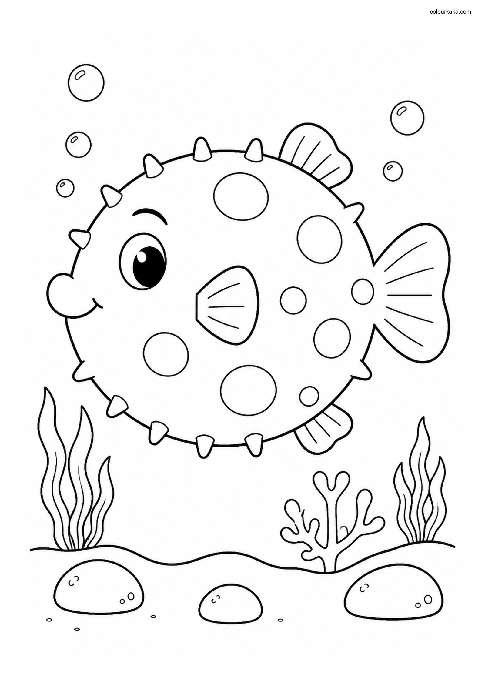 Cute Puffer Fish Colouring Page colouring page preview
