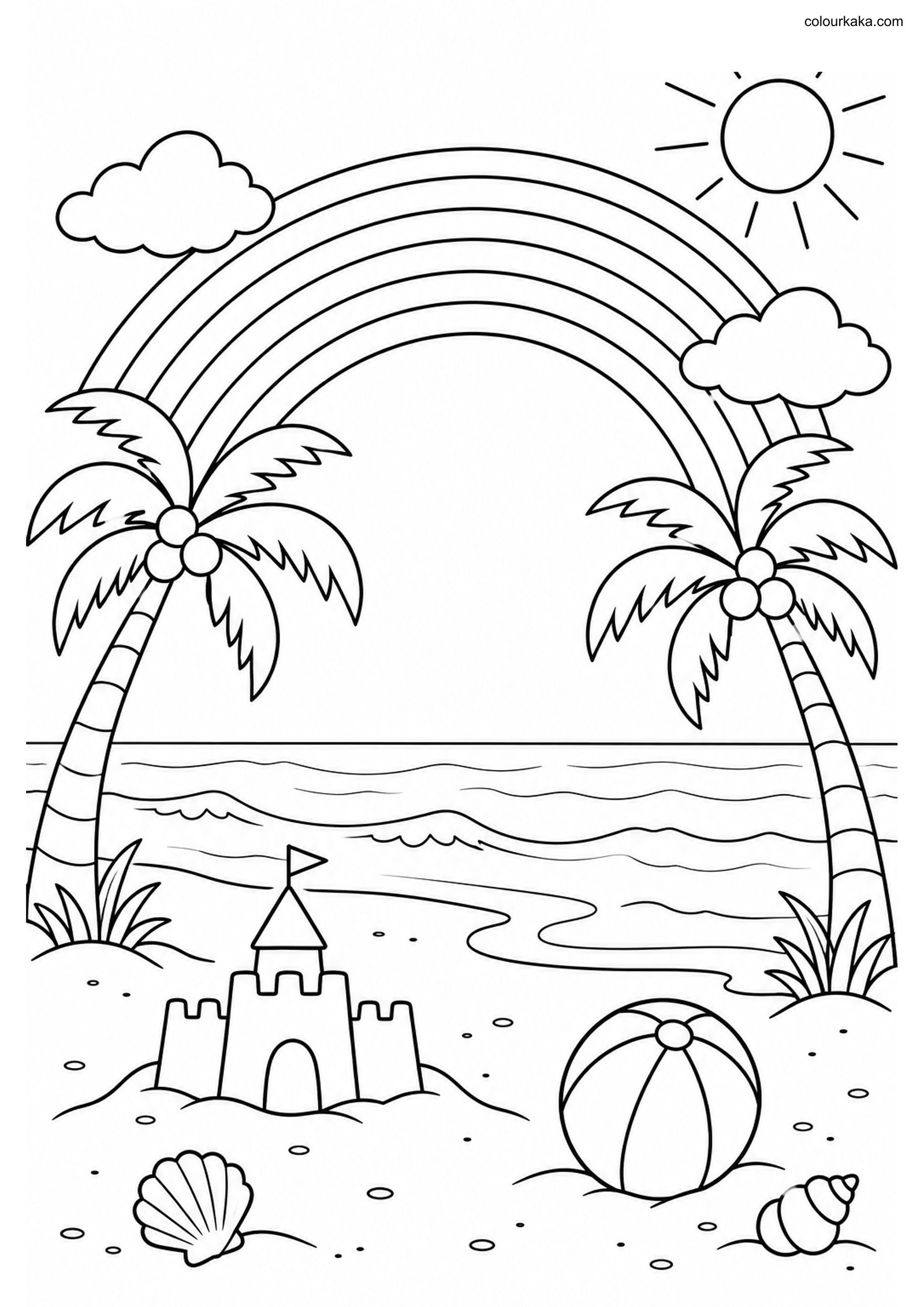 Rainbow Beach Colouring Page colouring page preview