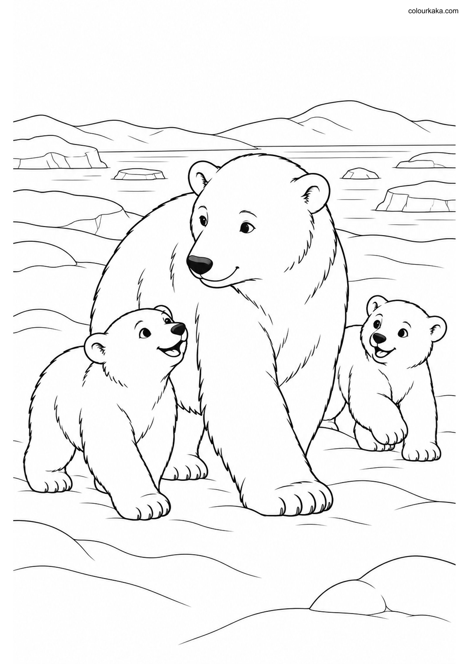 Polar Bear Cubs Colouring colouring page preview