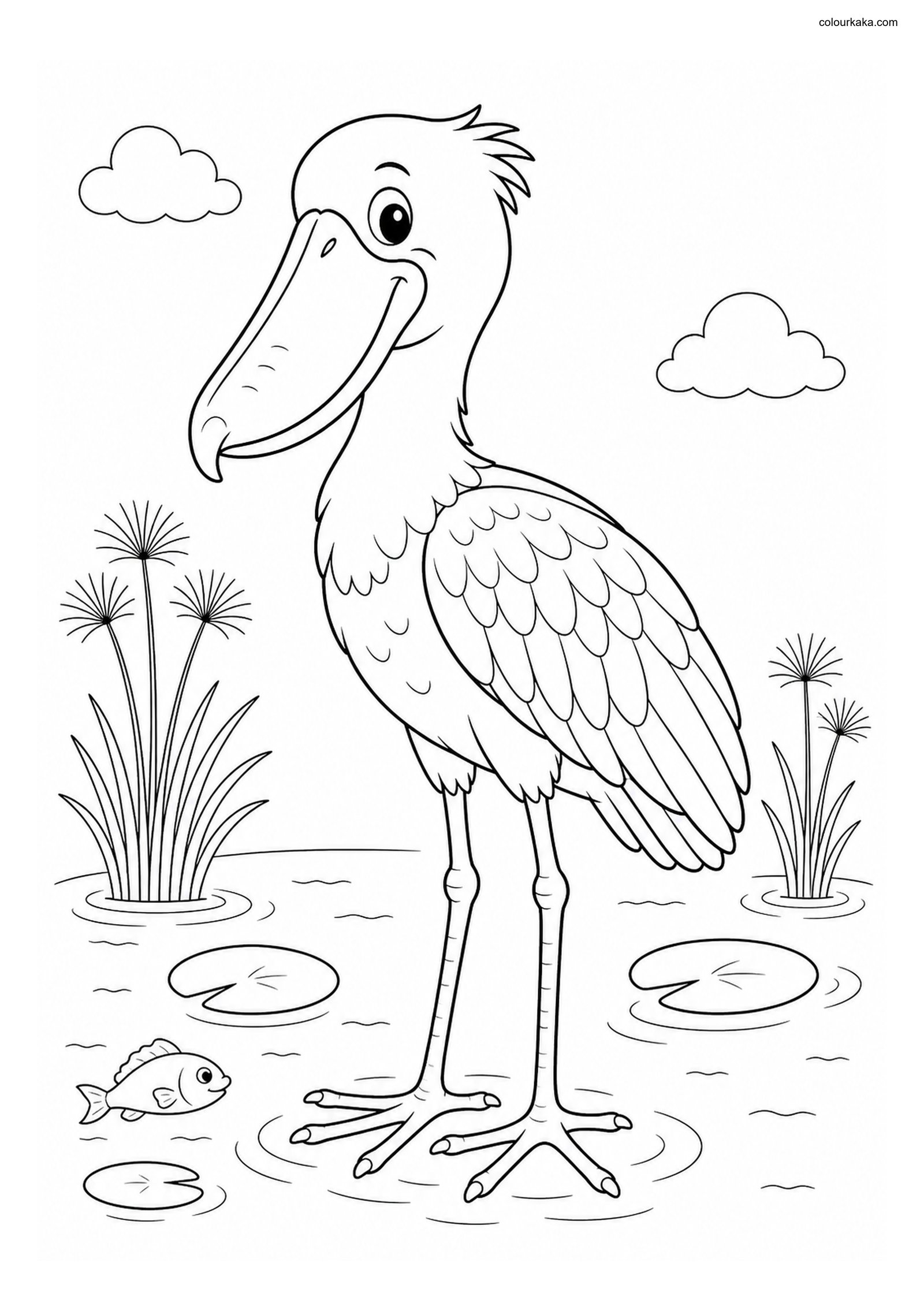 Cute Shoebill Stork colouring page preview
