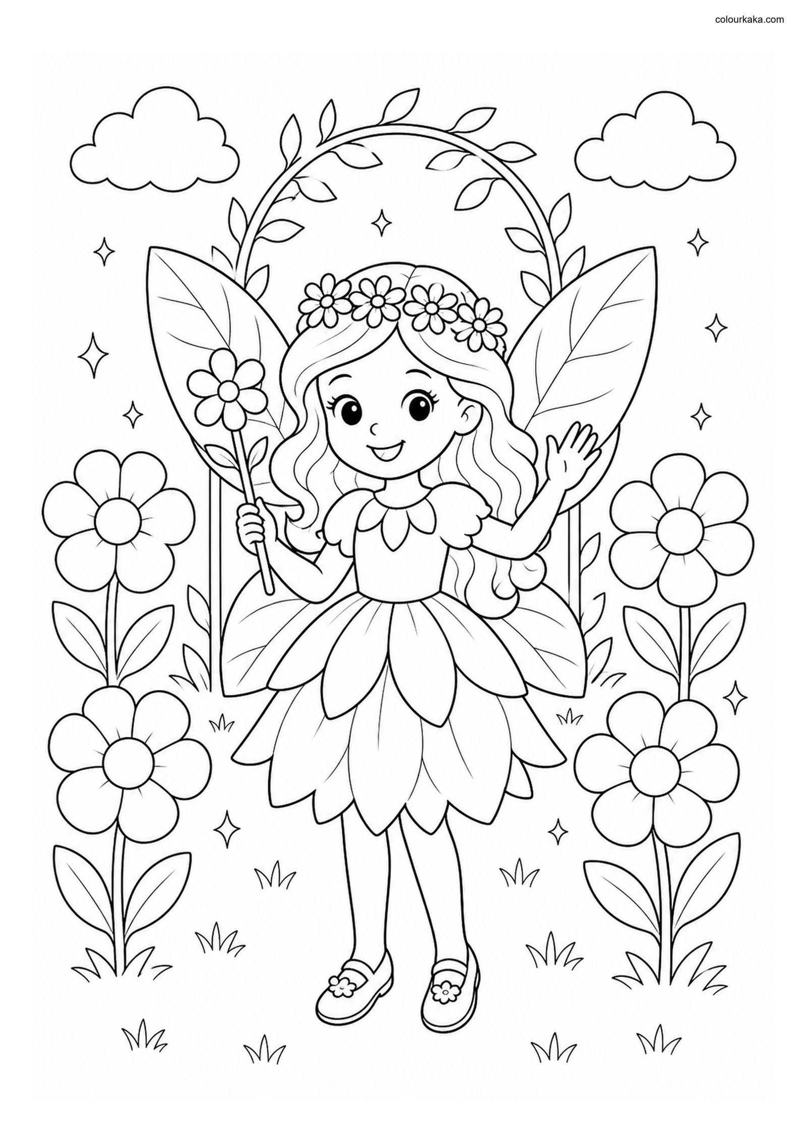 Flower Fairy Garden Colouring colouring page preview