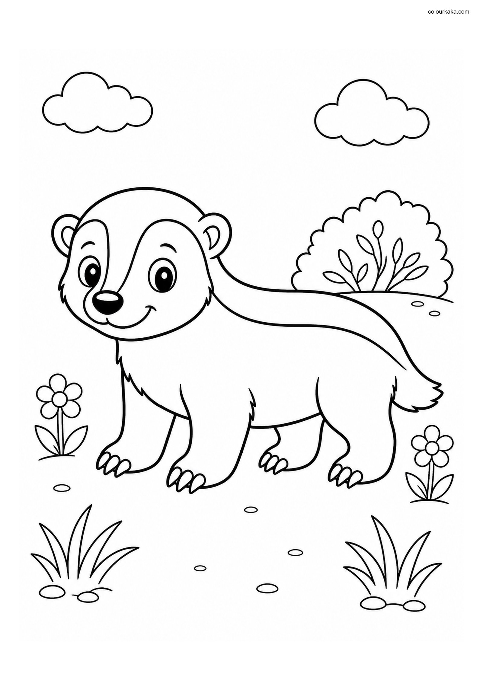 Cute Honey Badger colouring page preview