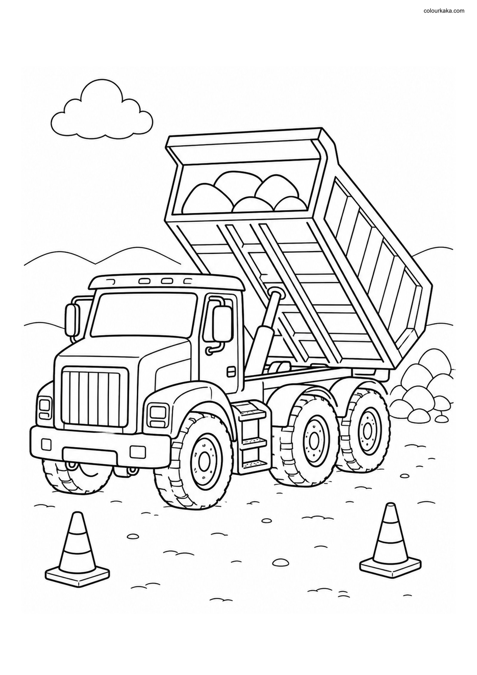 Dump Truck Worksite Colouring colouring page preview