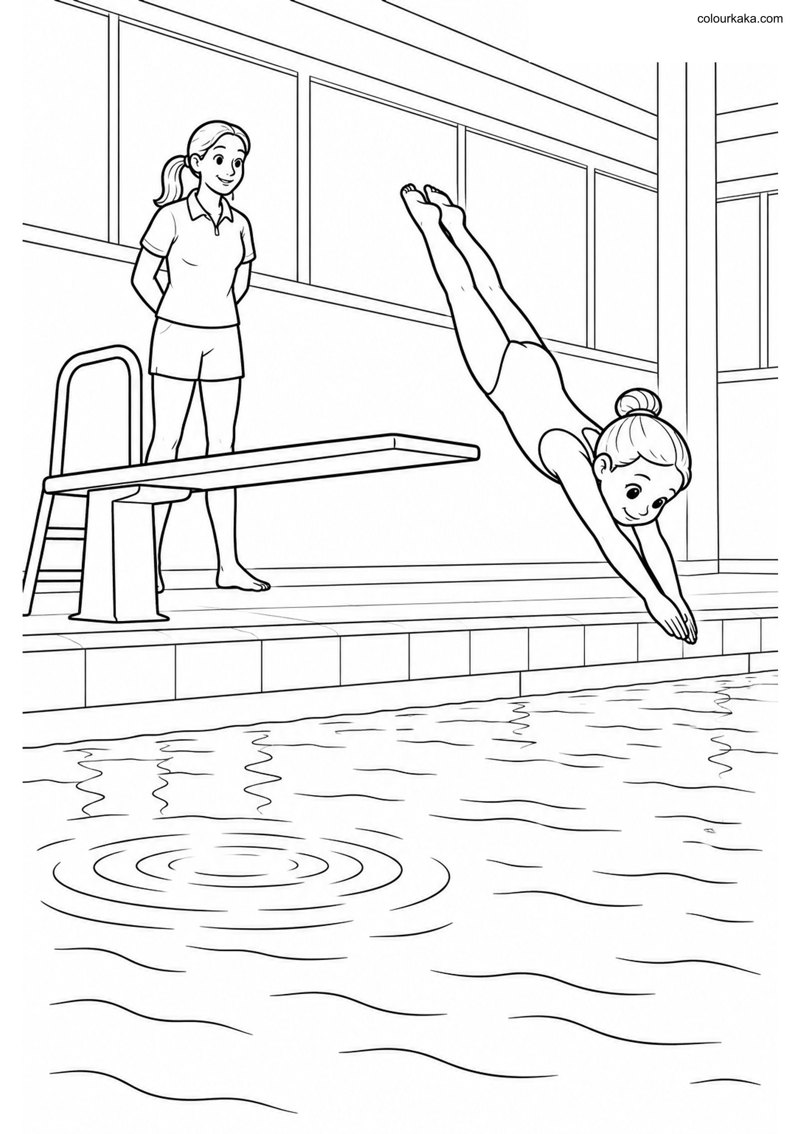 Diving Colouring Page colouring page preview