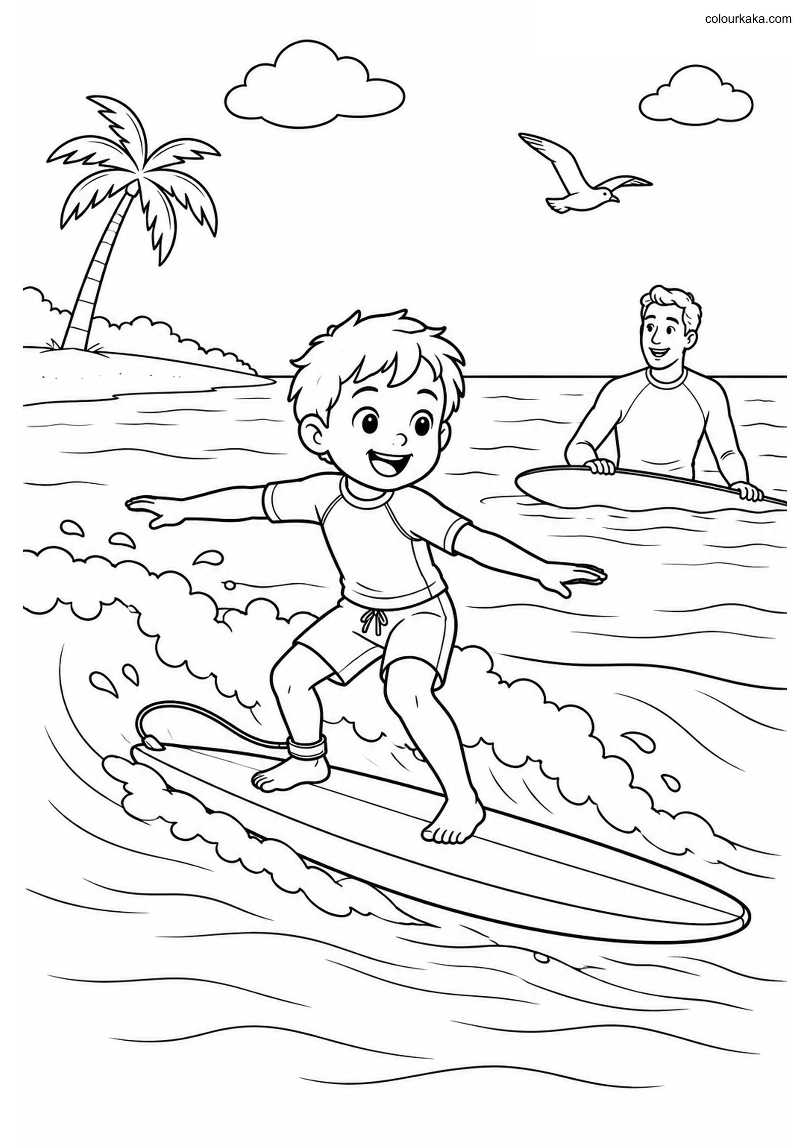 Surfing Colouring Page colouring page preview