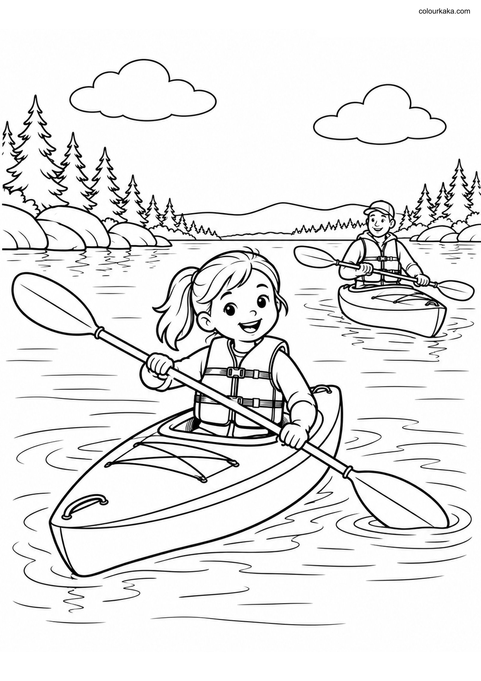 Kayaking Colouring Page colouring page preview