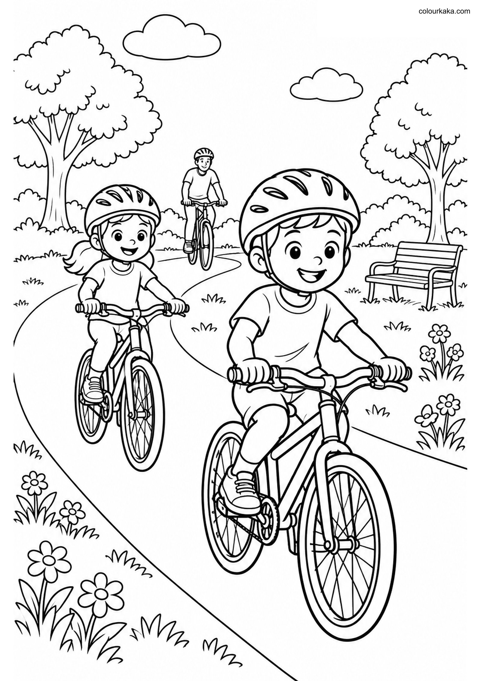 Cycling Colouring Page colouring page preview