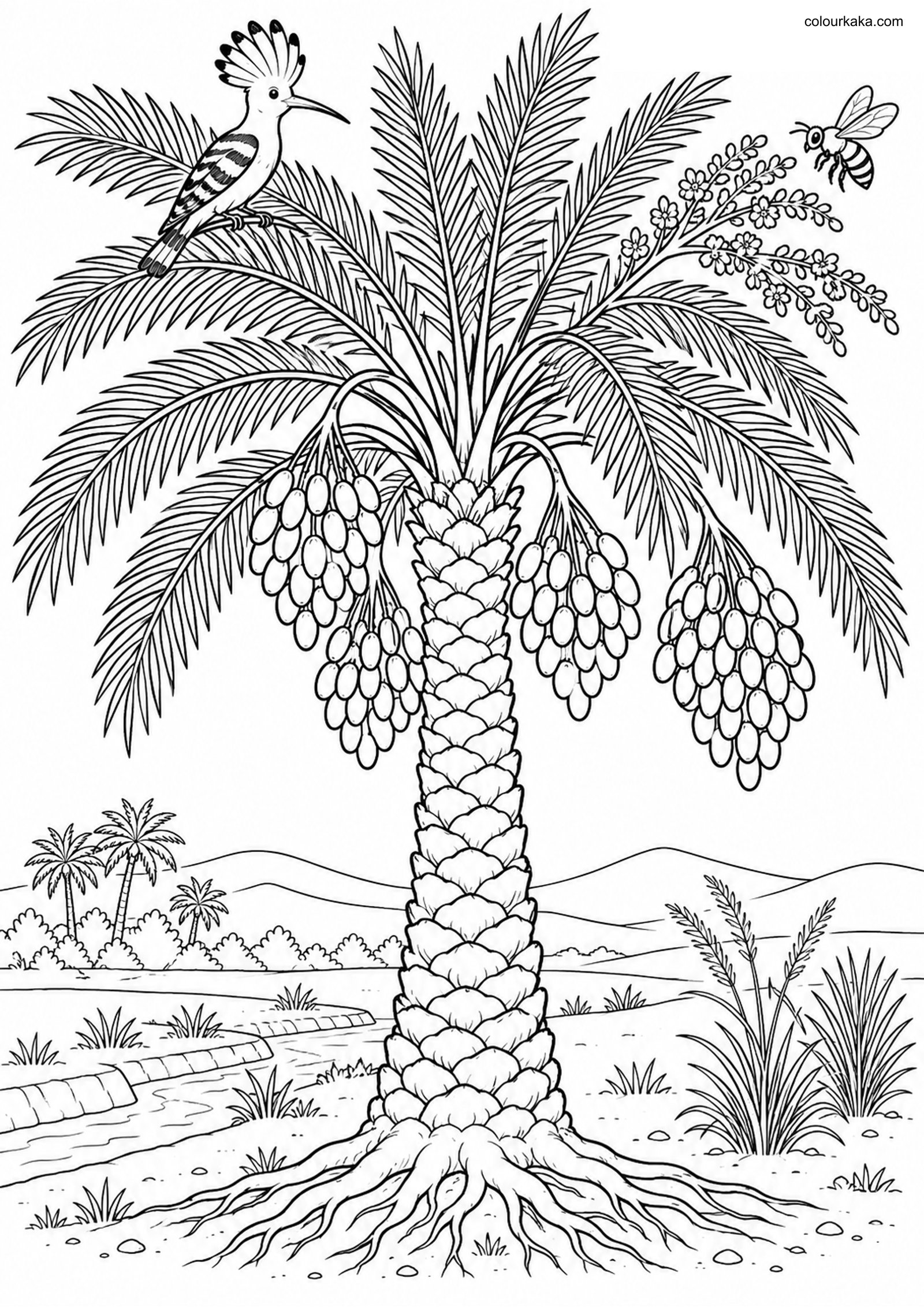 Date Palm Oasis Colouring colouring page preview