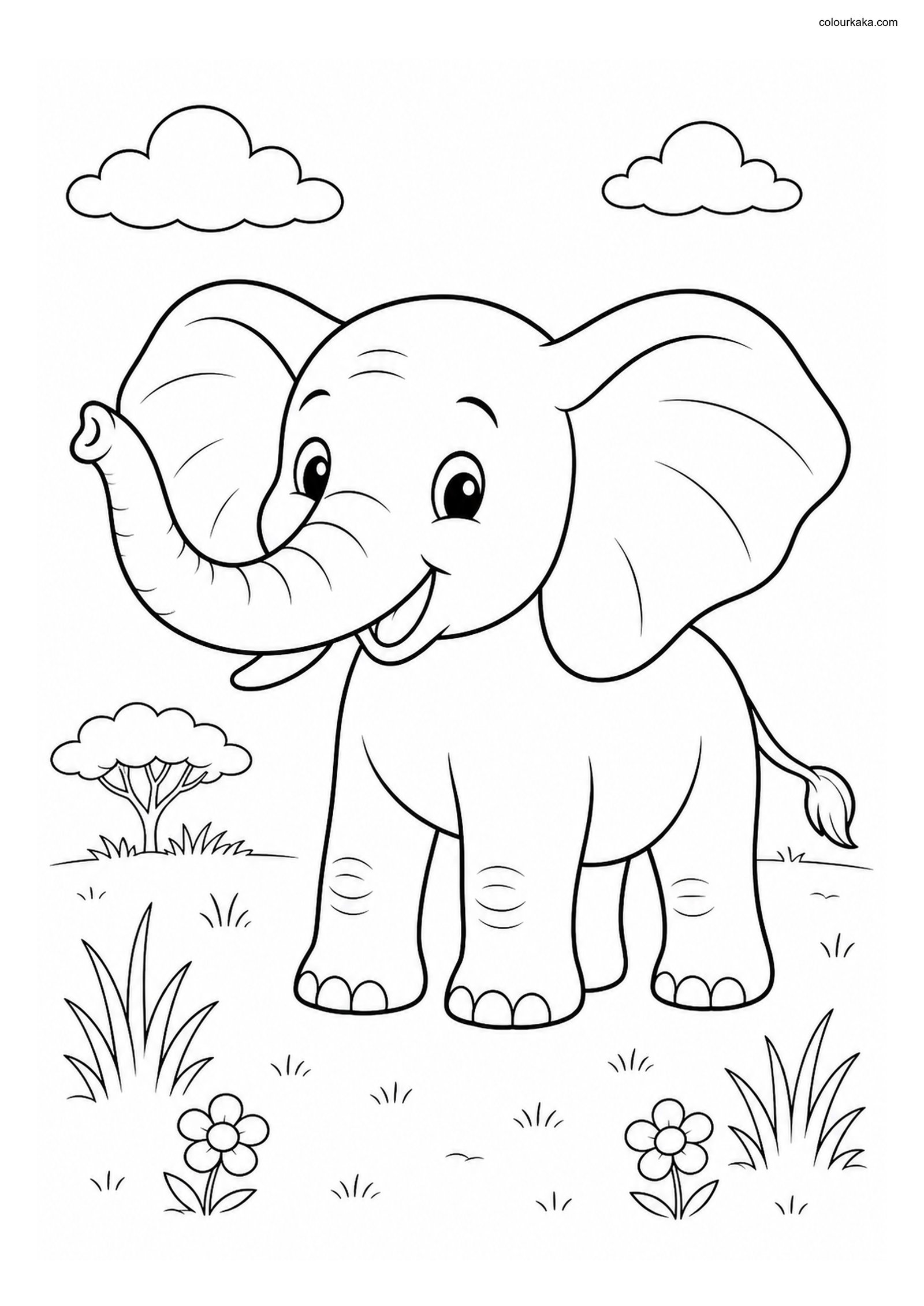Cute African Elephant colouring page preview