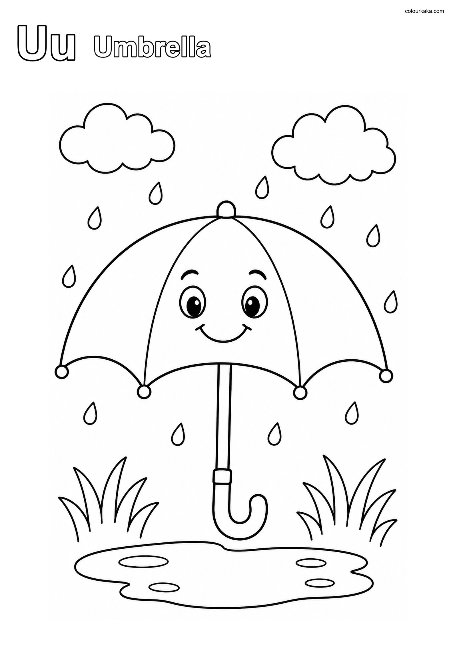 Uu Umbrella Letter Practice colouring page preview
