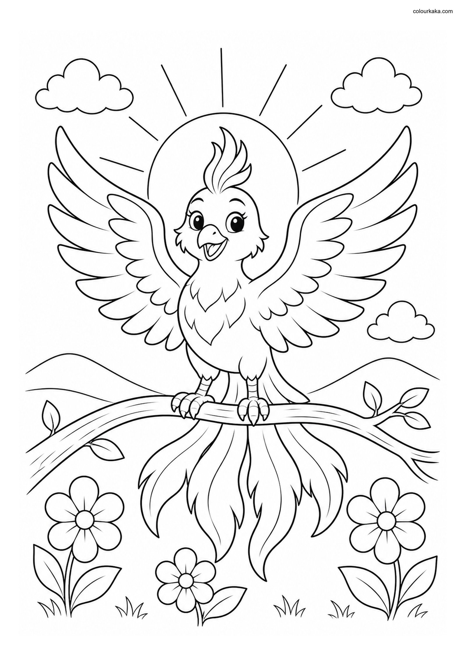 Magical Phoenix Colouring Flight colouring page preview